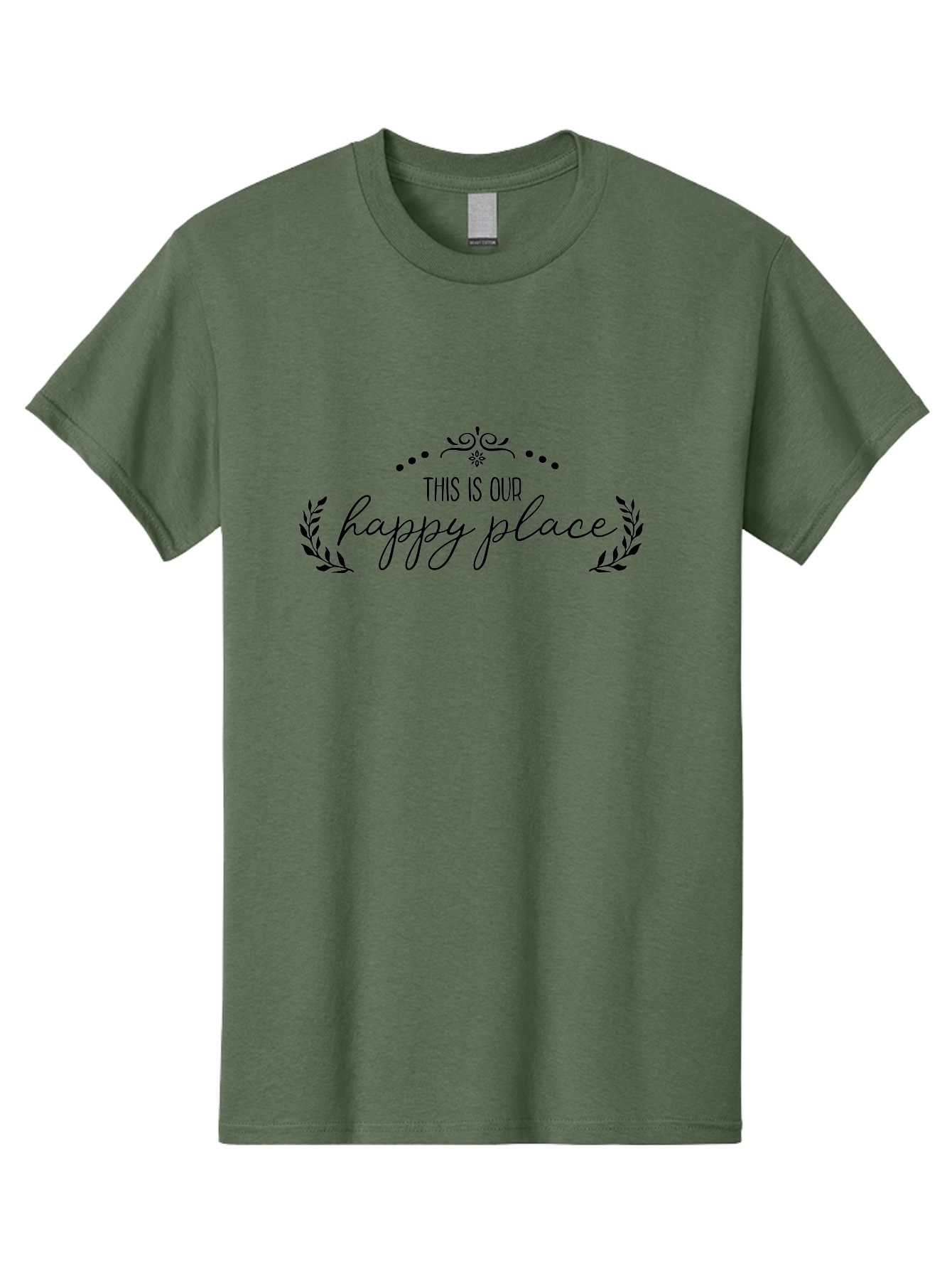 This-Is-Our-Happy-Place Men'S Graphic Tee, 100% Cotton, Comfortable Casual Summer Wear, Machine Washable, Happy Place, Positive Vibes, Inspiring Quote, Motivational Words, Floral Wreath, Decorative Design, Harmony, Happiness, Aad248