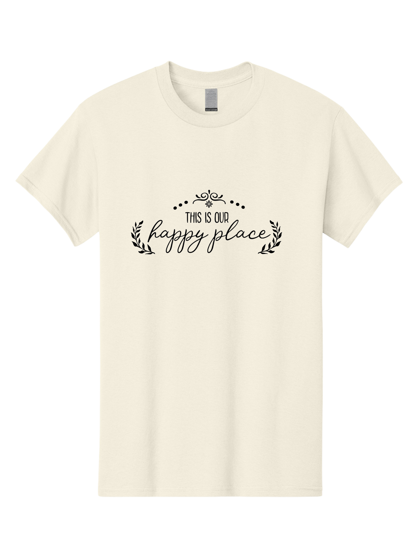 This-Is-Our-Happy-Place Men'S Graphic Tee, 100% Cotton, Comfortable Casual Summer Wear, Machine Washable, Happy Place, Positive Vibes, Inspiring Quote, Motivational Words, Floral Wreath, Decorative Design, Harmony, Happiness, Aad248