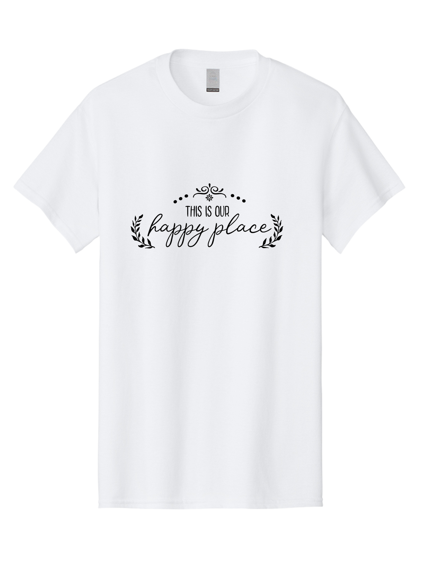 This-Is-Our-Happy-Place Men'S Graphic Tee, 100% Cotton, Comfortable Casual Summer Wear, Machine Washable, Happy Place, Positive Vibes, Inspiring Quote, Motivational Words, Floral Wreath, Decorative Design, Harmony, Happiness, Aad248