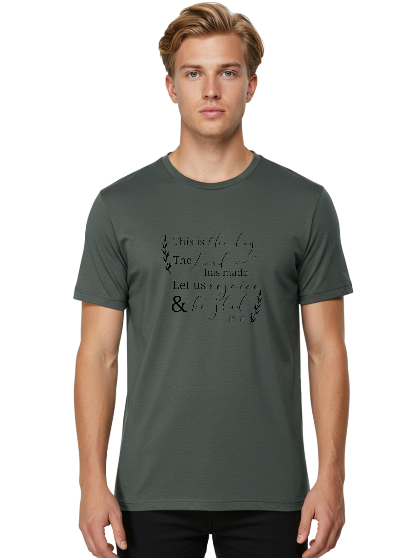 This-Is-The-Day Men'S Graphic Tee, 100% Cotton, Comfortable Casual Summer Wear, Machine Washable, Inspirational Quote, Bible Verse, Rejoice, Glad, Day Of Joy, Positivity, Faith, Scripture, Motivation, Uplifting, Spiritual Growth Aad249