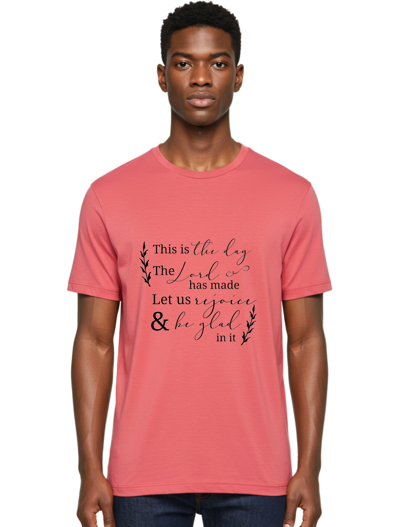 This-Is-The-Day Men'S Graphic Tee, 100% Cotton, Comfortable Casual Summer Wear, Machine Washable, Inspirational Quote, Bible Verse, Rejoice, Glad, Day Of Joy, Positivity, Faith, Scripture, Motivation, Uplifting, Spiritual Growth Aad249