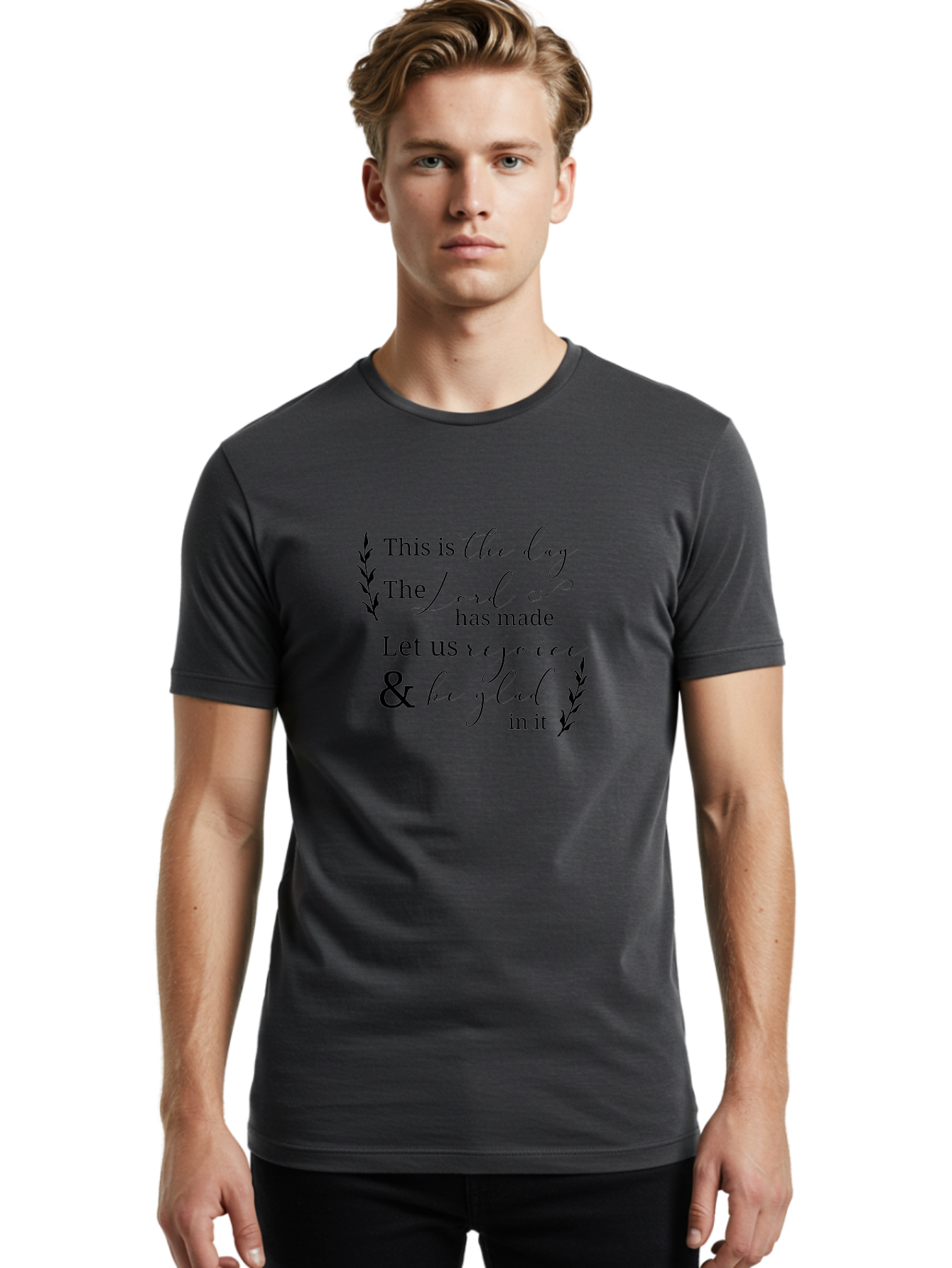 This-Is-The-Day Men'S Graphic Tee, 100% Cotton, Comfortable Casual Summer Wear, Machine Washable, Inspirational Quote, Bible Verse, Rejoice, Glad, Day Of Joy, Positivity, Faith, Scripture, Motivation, Uplifting, Spiritual Growth Aad249
