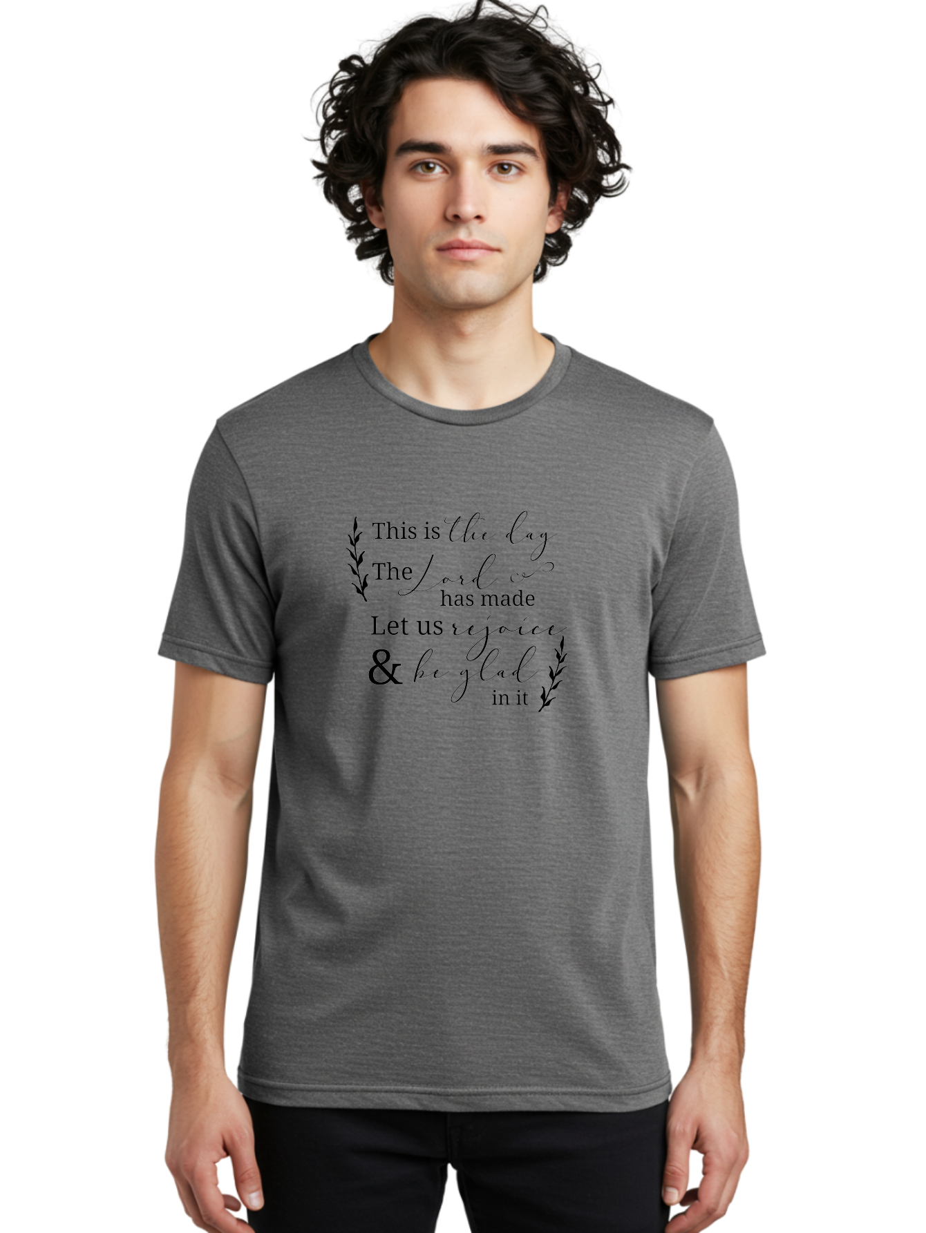 This-Is-The-Day Men'S Graphic Tee, 100% Cotton, Comfortable Casual Summer Wear, Machine Washable, Inspirational Quote, Bible Verse, Rejoice, Glad, Day Of Joy, Positivity, Faith, Scripture, Motivation, Uplifting, Spiritual Growth Aad249