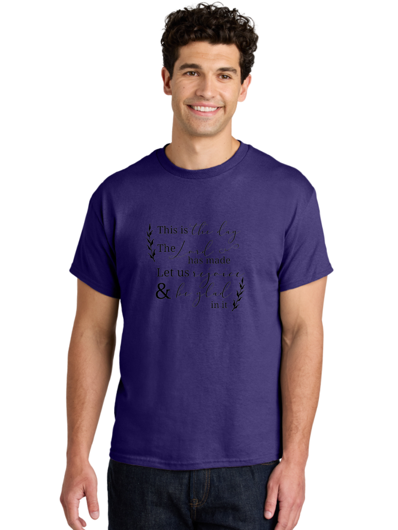 This-Is-The-Day Men'S Graphic Tee, 100% Cotton, Comfortable Casual Summer Wear, Machine Washable, Inspirational Quote, Bible Verse, Rejoice, Glad, Day Of Joy, Positivity, Faith, Scripture, Motivation, Uplifting, Spiritual Growth Aad249