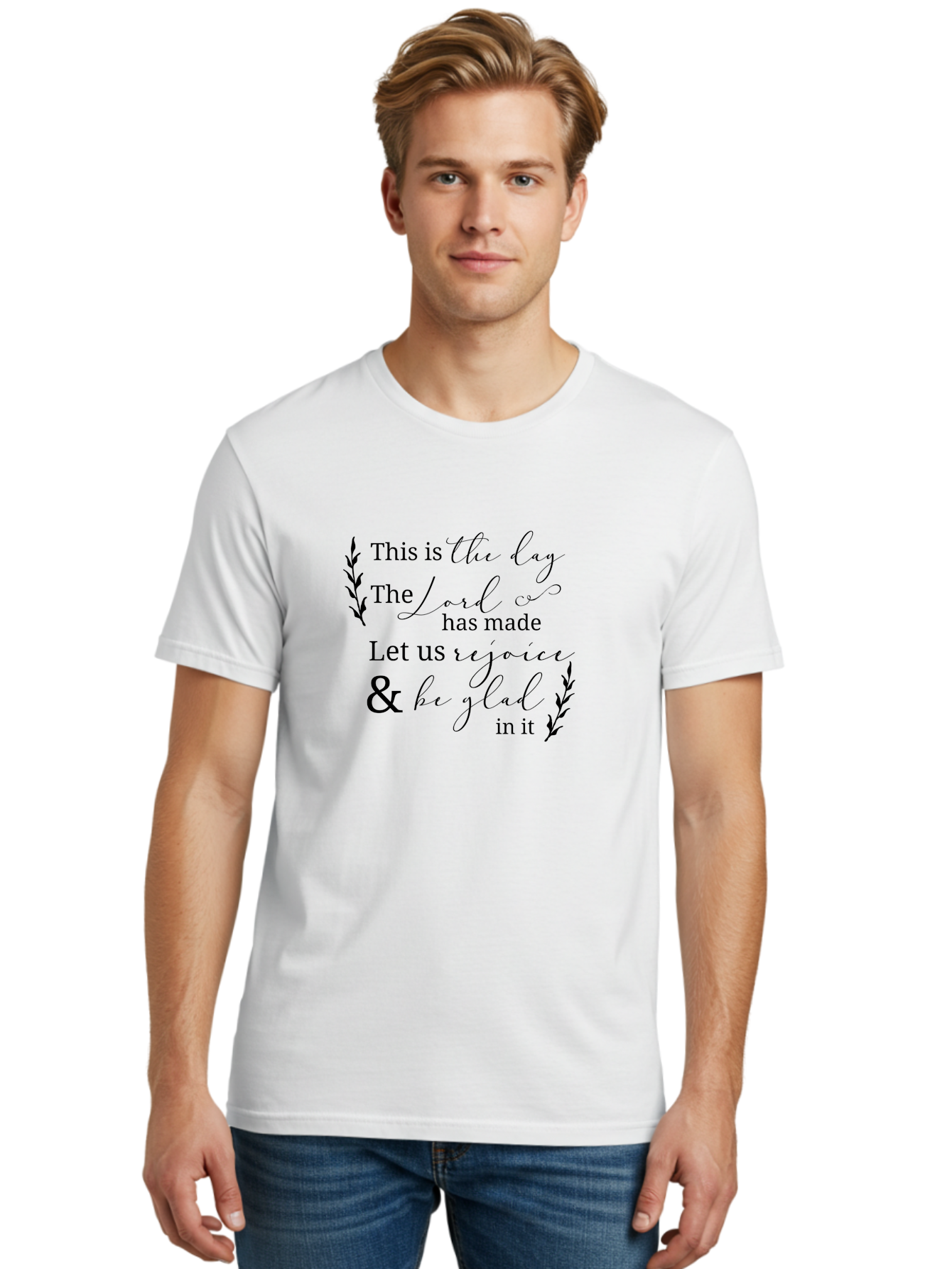 This-Is-The-Day Men'S Graphic Tee, 100% Cotton, Comfortable Casual Summer Wear, Machine Washable, Inspirational Quote, Bible Verse, Rejoice, Glad, Day Of Joy, Positivity, Faith, Scripture, Motivation, Uplifting, Spiritual Growth Aad249
