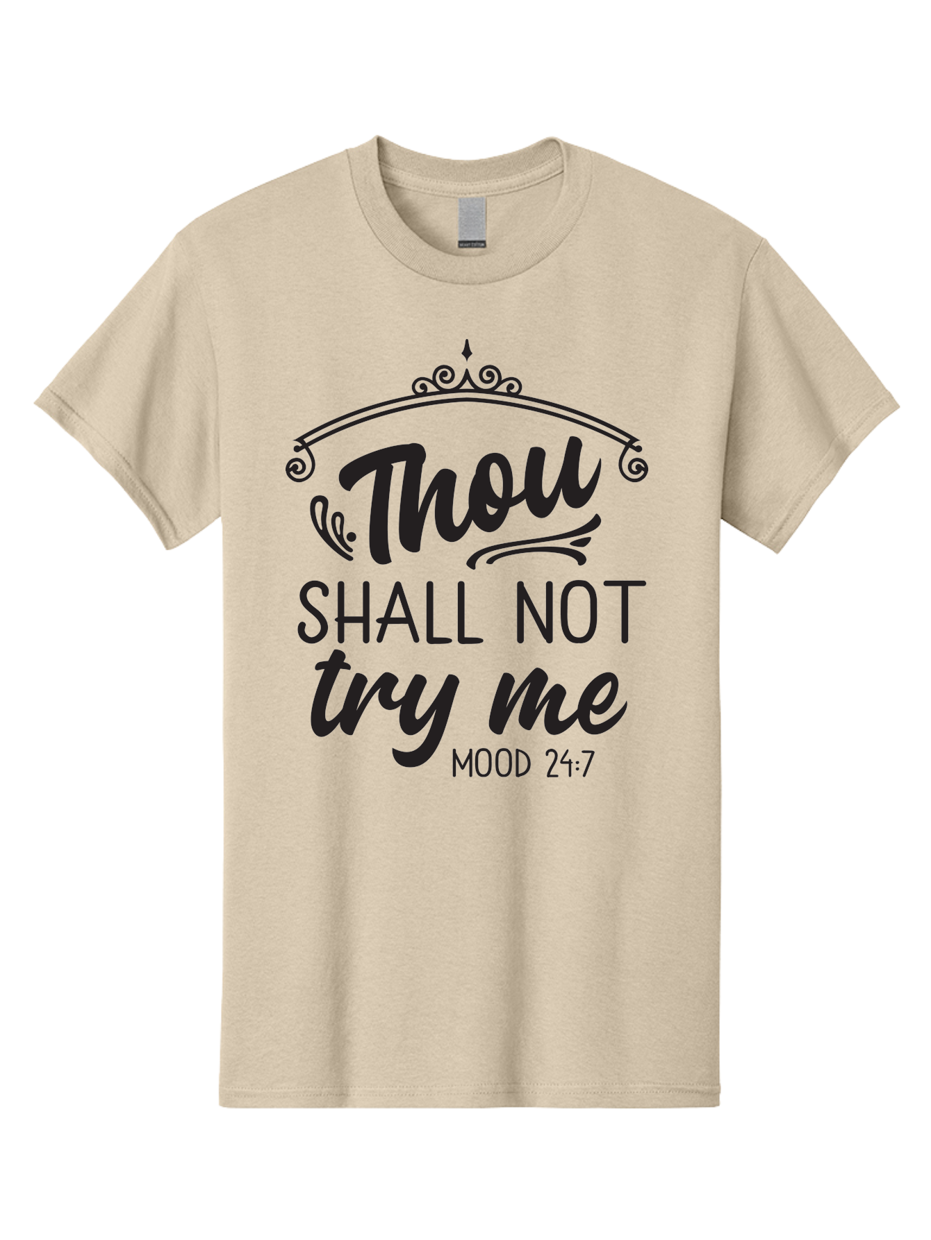 Thou-Shall-Not-Try-Me Men'S Graphic Tee, 100% Cotton, Comfortable Casual Summer Wear, Machine Washable, Inspirational Quote, Motivational Phrase, Black Text, Decorative Typography, Funny Saying, Humorous Design, Unique Phrase, Quirky Humor Aad250