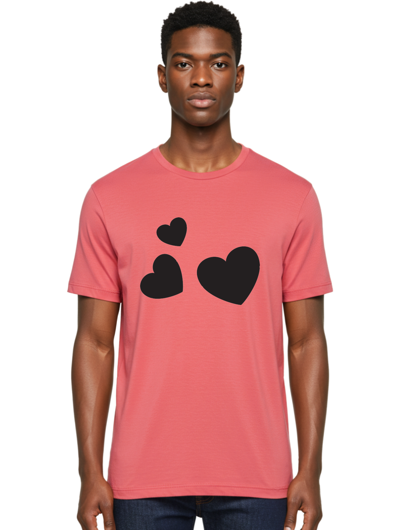 Three-Black-Hearts Men'S Graphic Tee, 100% Cotton, Comfortable Casual Summer Wear, Machine Washable, Love Symbols, Heart Icons, Minimalist Design, Simple Shapes, Black Silhouettes, Romance, Love Hearts, Heart Shapes Aad251