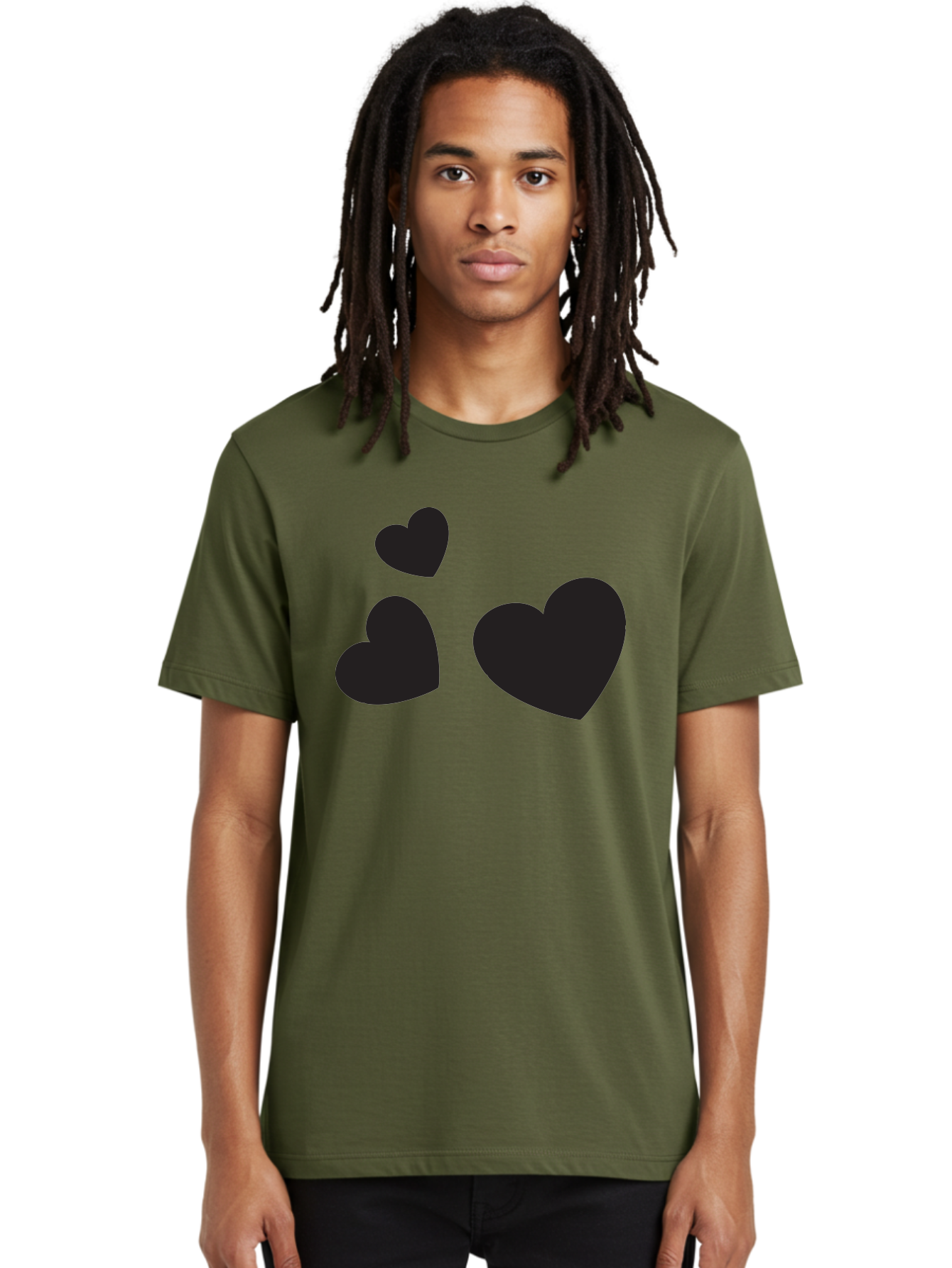 Three-Black-Hearts Men'S Graphic Tee, 100% Cotton, Comfortable Casual Summer Wear, Machine Washable, Love Symbols, Heart Icons, Minimalist Design, Simple Shapes, Black Silhouettes, Romance, Love Hearts, Heart Shapes Aad251