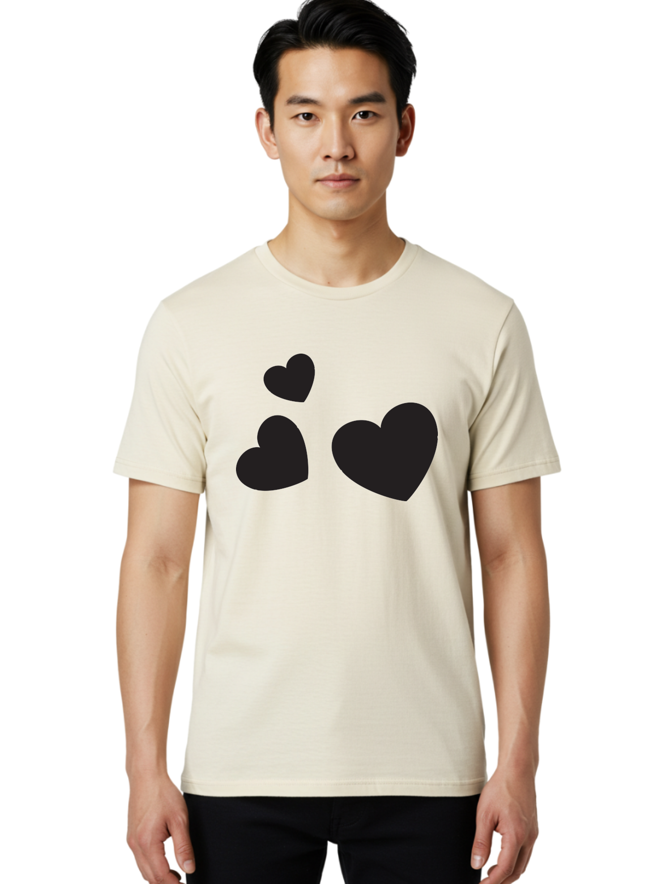 Three-Black-Hearts Men'S Graphic Tee, 100% Cotton, Comfortable Casual Summer Wear, Machine Washable, Love Symbols, Heart Icons, Minimalist Design, Simple Shapes, Black Silhouettes, Romance, Love Hearts, Heart Shapes Aad251
