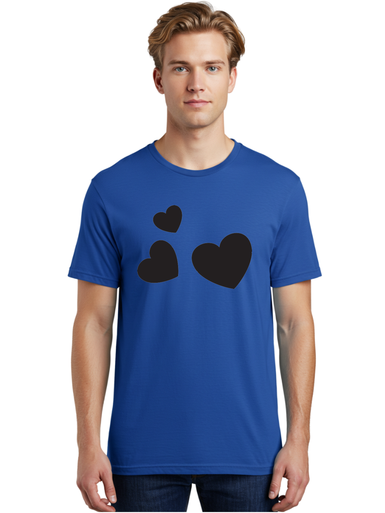 Three-Black-Hearts Men'S Graphic Tee, 100% Cotton, Comfortable Casual Summer Wear, Machine Washable, Love Symbols, Heart Icons, Minimalist Design, Simple Shapes, Black Silhouettes, Romance, Love Hearts, Heart Shapes Aad251