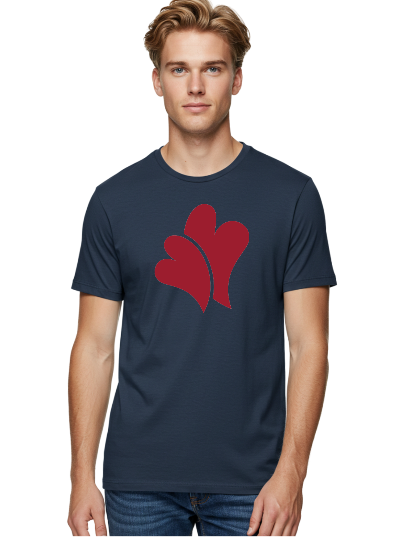 Three-Hearts Men'S Graphic Tee, 100% Cotton, Comfortable Casual Summer Wear, Machine Washable, Three Red Hearts, Crimson Love Symbols, Symbolic Love, Heart-Shaped Graphics, Romantic Icons, Red Heart Illustrations Aad253
