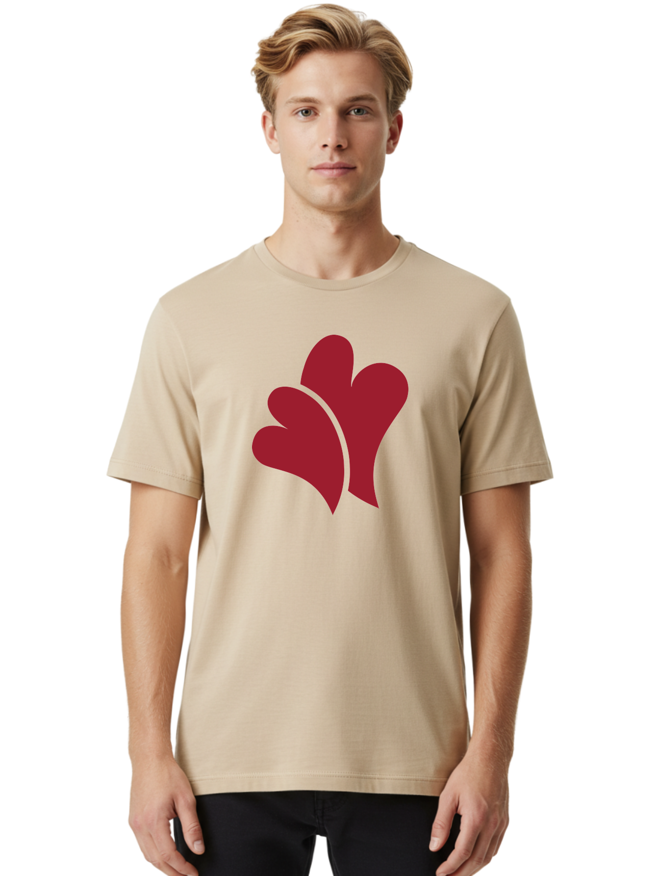 Three-Hearts Men'S Graphic Tee, 100% Cotton, Comfortable Casual Summer Wear, Machine Washable, Three Red Hearts, Crimson Love Symbols, Symbolic Love, Heart-Shaped Graphics, Romantic Icons, Red Heart Illustrations Aad253