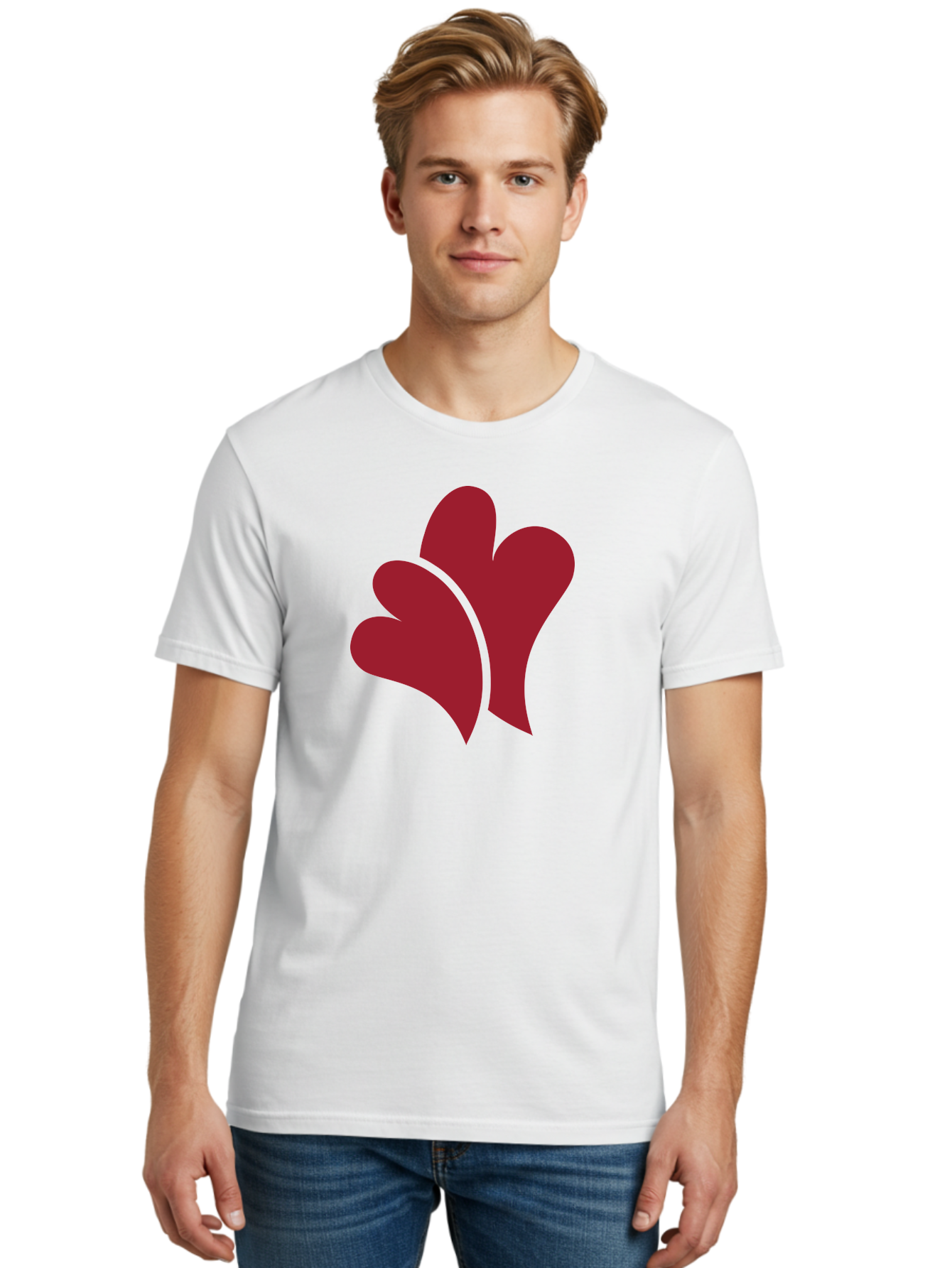 Three-Hearts Men'S Graphic Tee, 100% Cotton, Comfortable Casual Summer Wear, Machine Washable, Three Red Hearts, Crimson Love Symbols, Symbolic Love, Heart-Shaped Graphics, Romantic Icons, Red Heart Illustrations Aad253