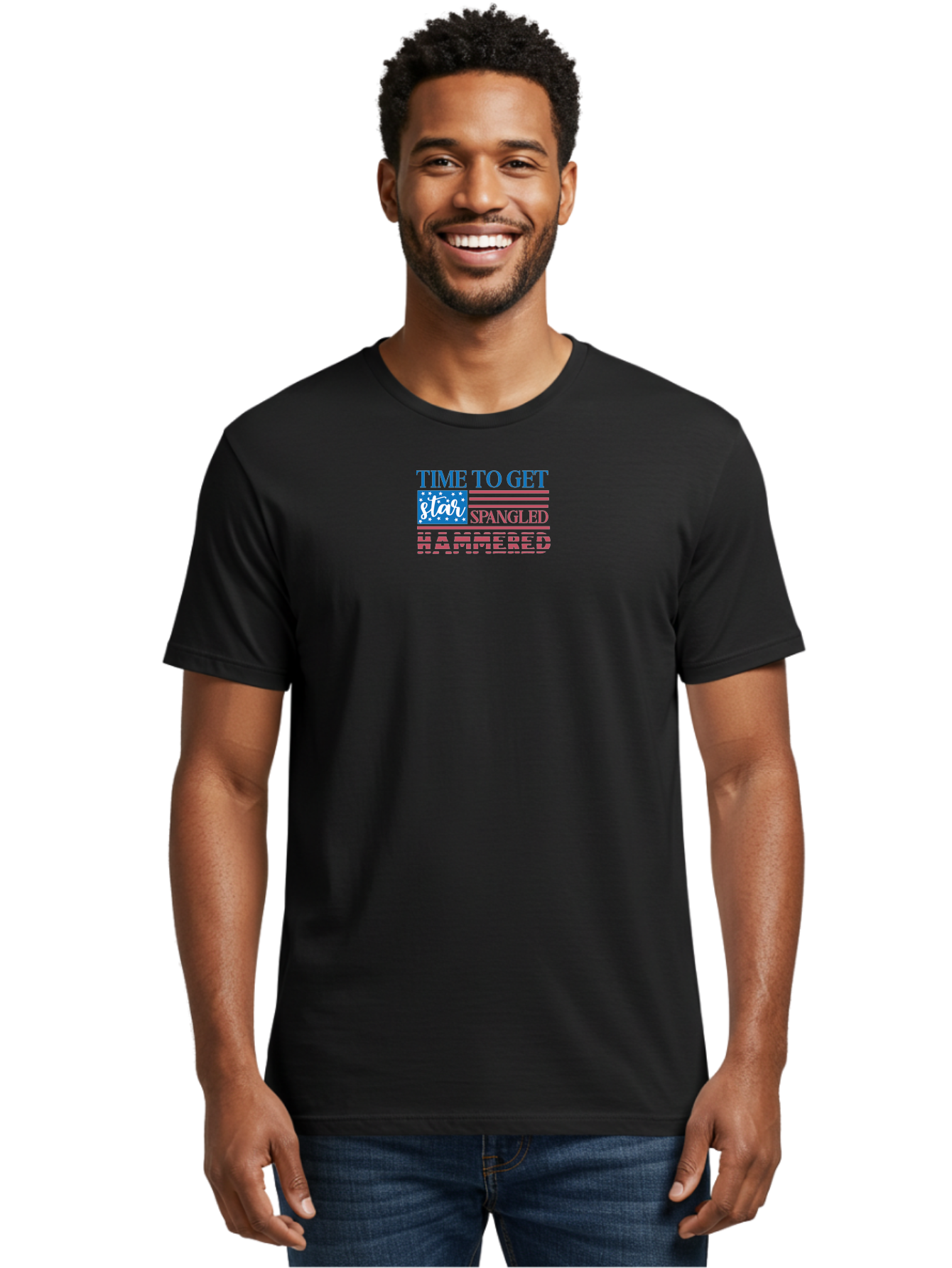 Time-To-Get-Star-Spangled Men'S Graphic Tee, 100% Cotton, Comfortable Casual Summer Wear, Machine Washable, American Flag, Patriotic Phrase, Star Spangled Banner, Usa Inspiration, Motivational Quote, Red White And Blue, Fourth Of July, Aad255