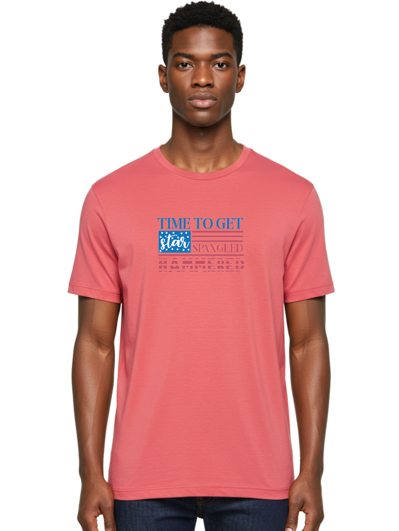 Time-To-Get-Star-Spangled Men'S Graphic Tee, 100% Cotton, Comfortable Casual Summer Wear, Machine Washable, American Flag, Patriotic Phrase, Star Spangled Banner, Usa Inspiration, Motivational Quote, Red White And Blue, Fourth Of July, Aad255