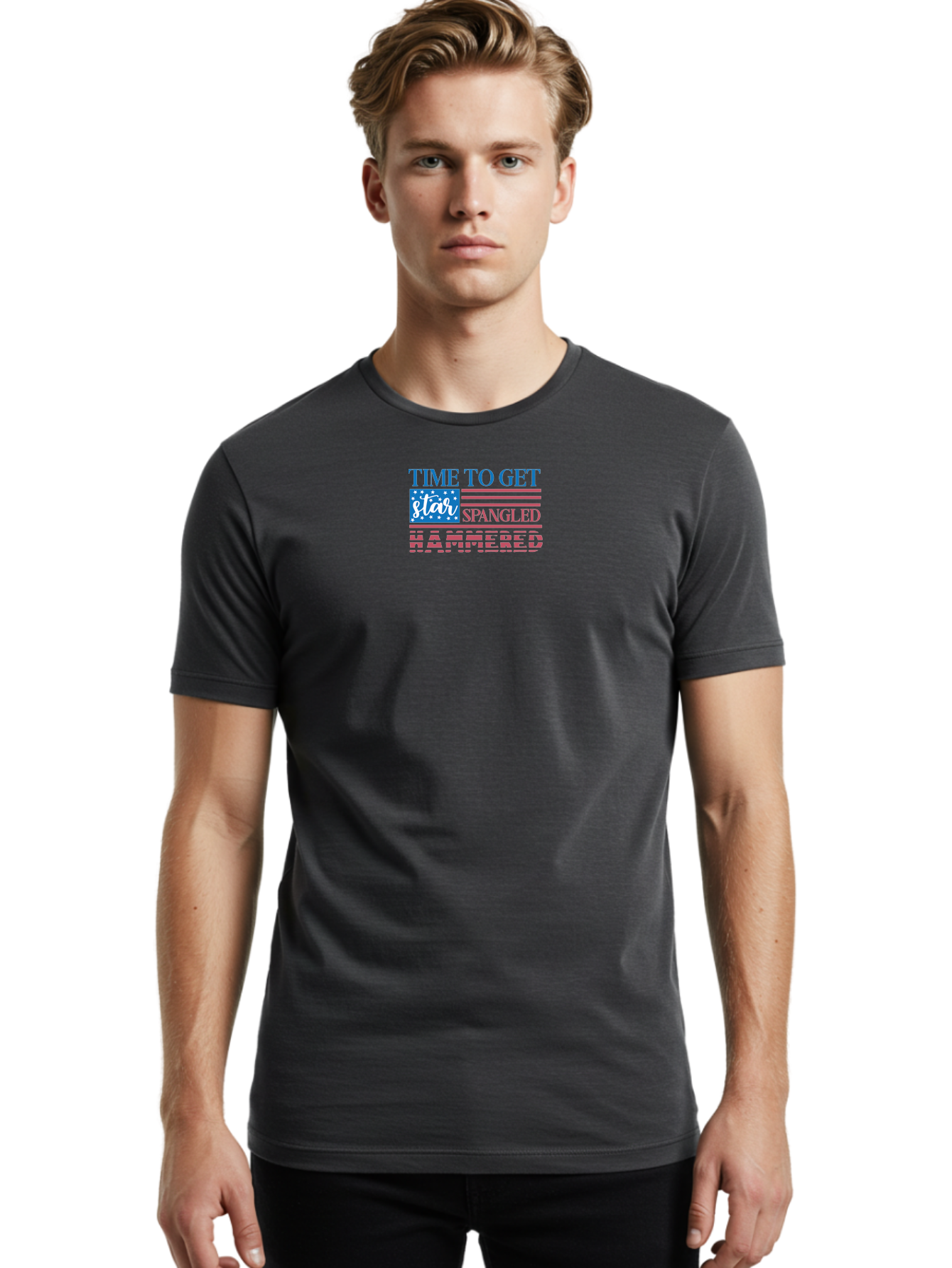 Time-To-Get-Star-Spangled Men'S Graphic Tee, 100% Cotton, Comfortable Casual Summer Wear, Machine Washable, American Flag, Patriotic Phrase, Star Spangled Banner, Usa Inspiration, Motivational Quote, Red White And Blue, Fourth Of July, Aad255