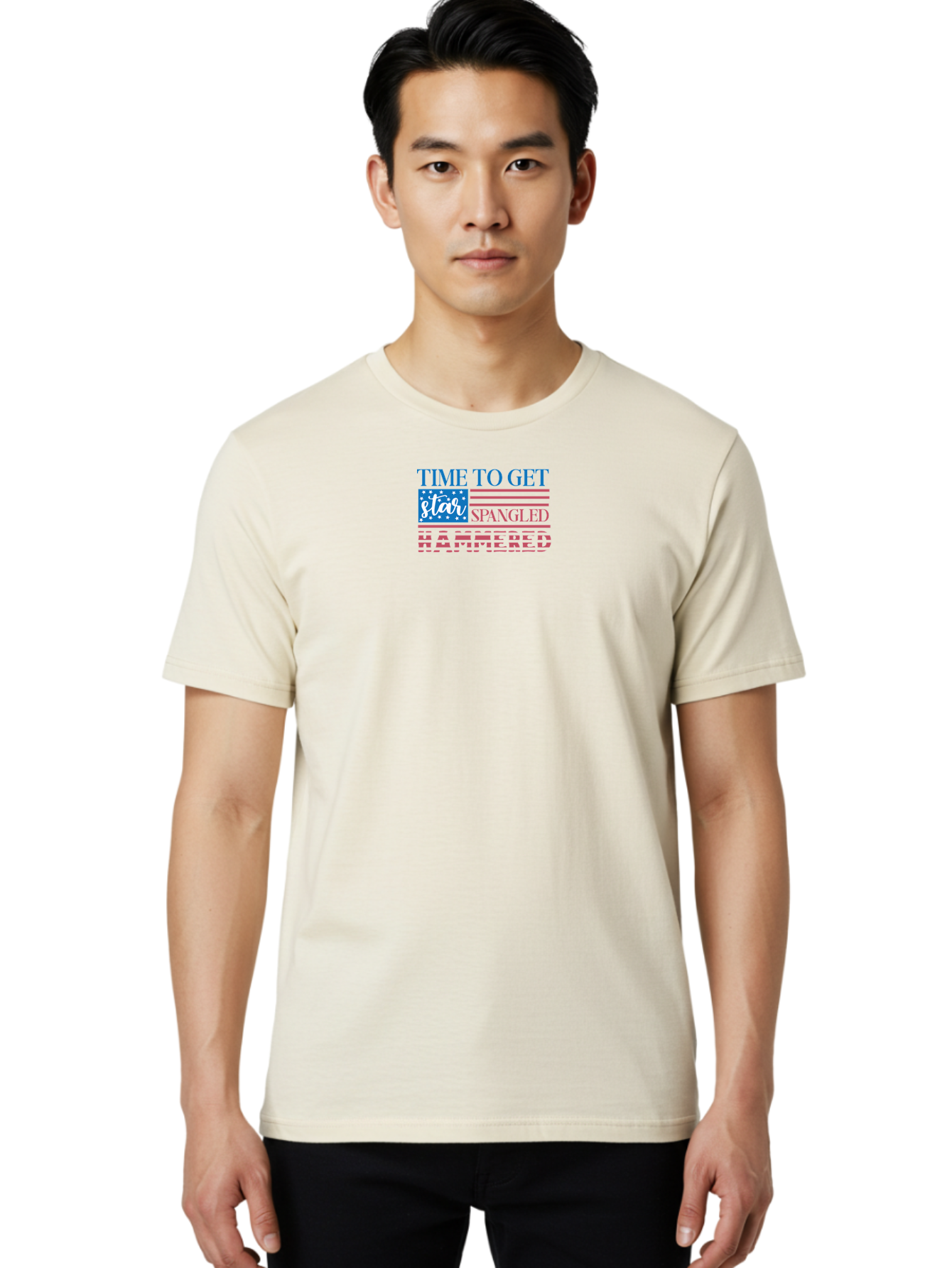 Time-To-Get-Star-Spangled Men'S Graphic Tee, 100% Cotton, Comfortable Casual Summer Wear, Machine Washable, American Flag, Patriotic Phrase, Star Spangled Banner, Usa Inspiration, Motivational Quote, Red White And Blue, Fourth Of July, Aad255