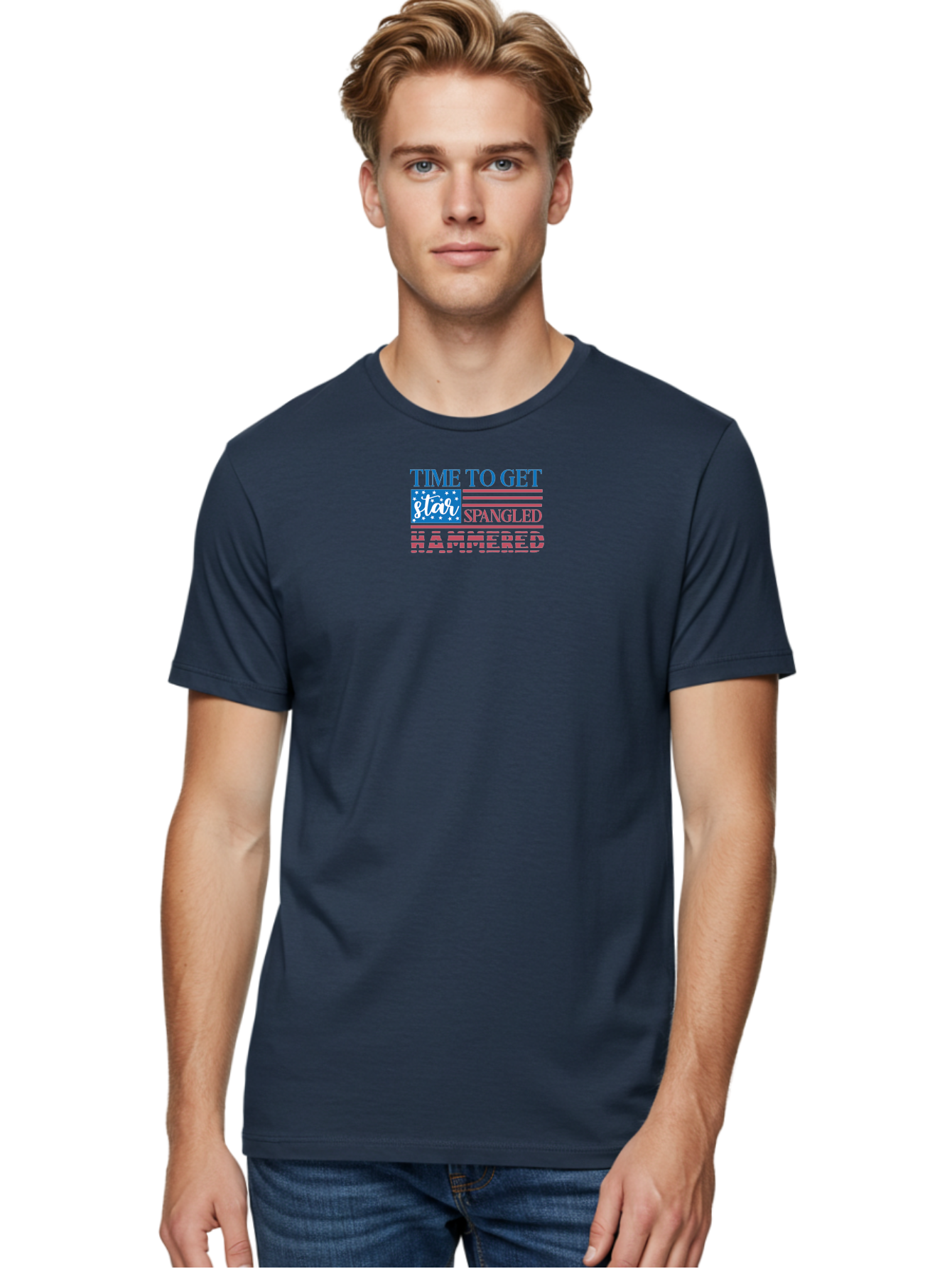 Time-To-Get-Star-Spangled Men'S Graphic Tee, 100% Cotton, Comfortable Casual Summer Wear, Machine Washable, American Flag, Patriotic Phrase, Star Spangled Banner, Usa Inspiration, Motivational Quote, Red White And Blue, Fourth Of July, Aad255