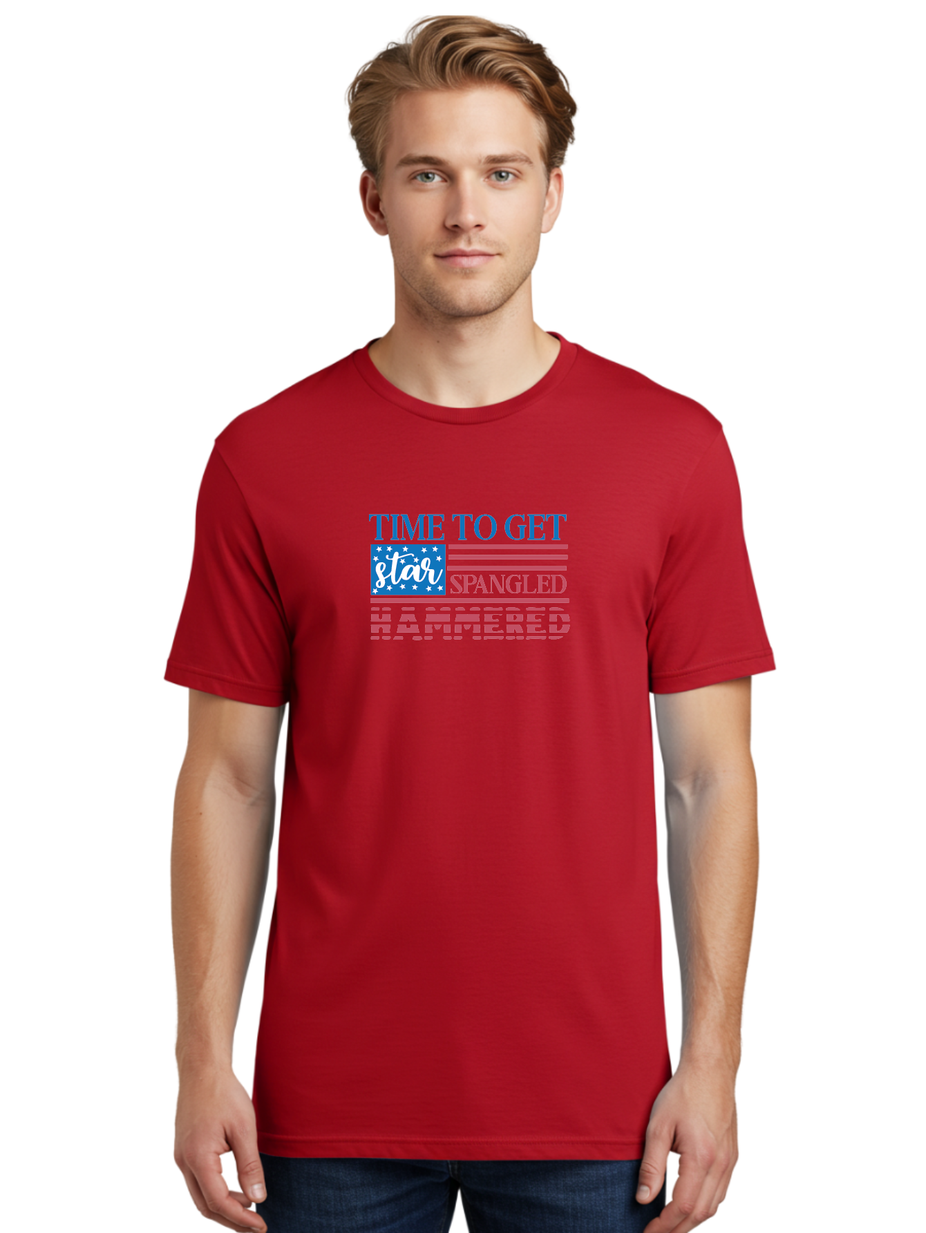 Time-To-Get-Star-Spangled Men'S Graphic Tee, 100% Cotton, Comfortable Casual Summer Wear, Machine Washable, American Flag, Patriotic Phrase, Star Spangled Banner, Usa Inspiration, Motivational Quote, Red White And Blue, Fourth Of July, Aad255