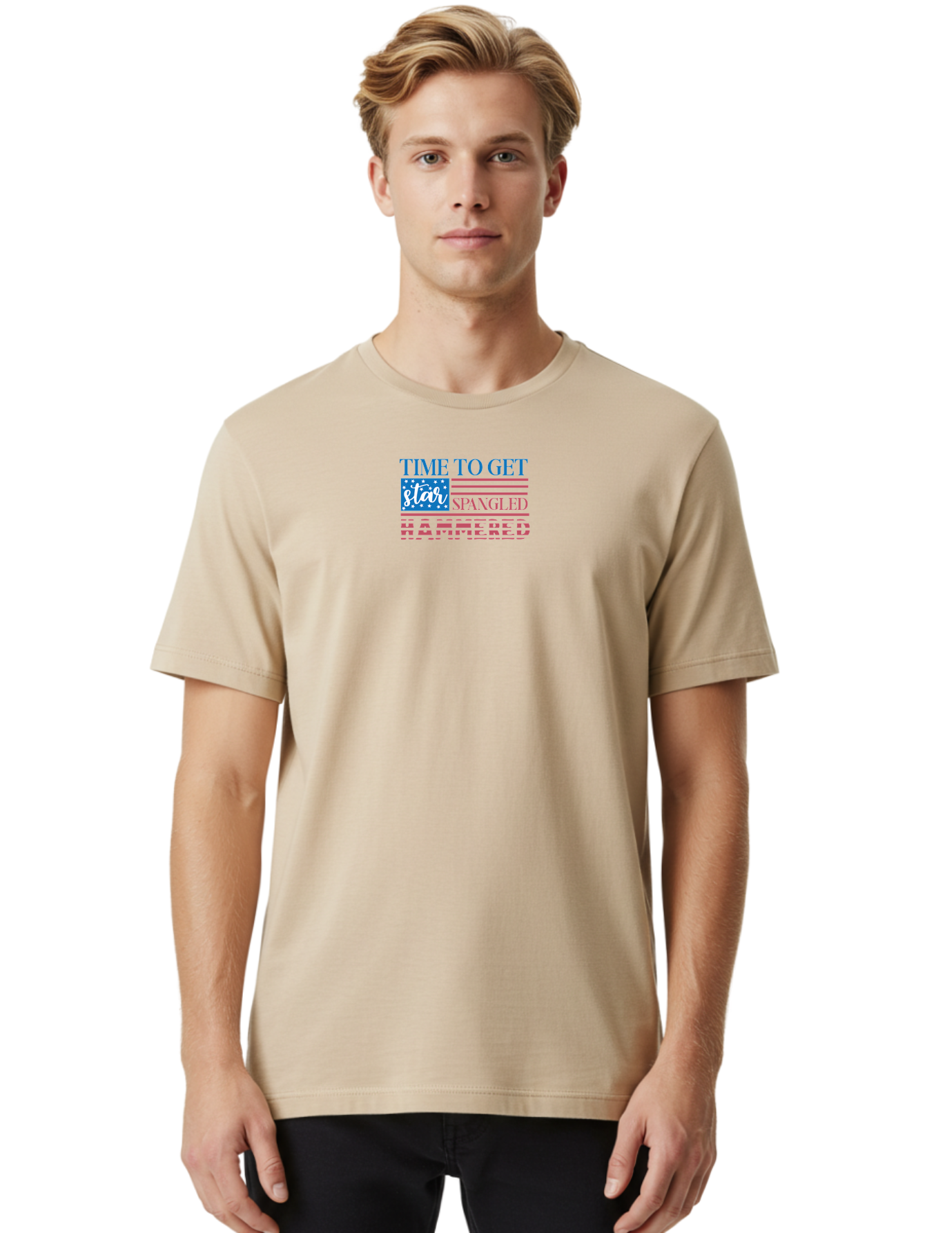 Time-To-Get-Star-Spangled Men'S Graphic Tee, 100% Cotton, Comfortable Casual Summer Wear, Machine Washable, American Flag, Patriotic Phrase, Star Spangled Banner, Usa Inspiration, Motivational Quote, Red White And Blue, Fourth Of July, Aad255