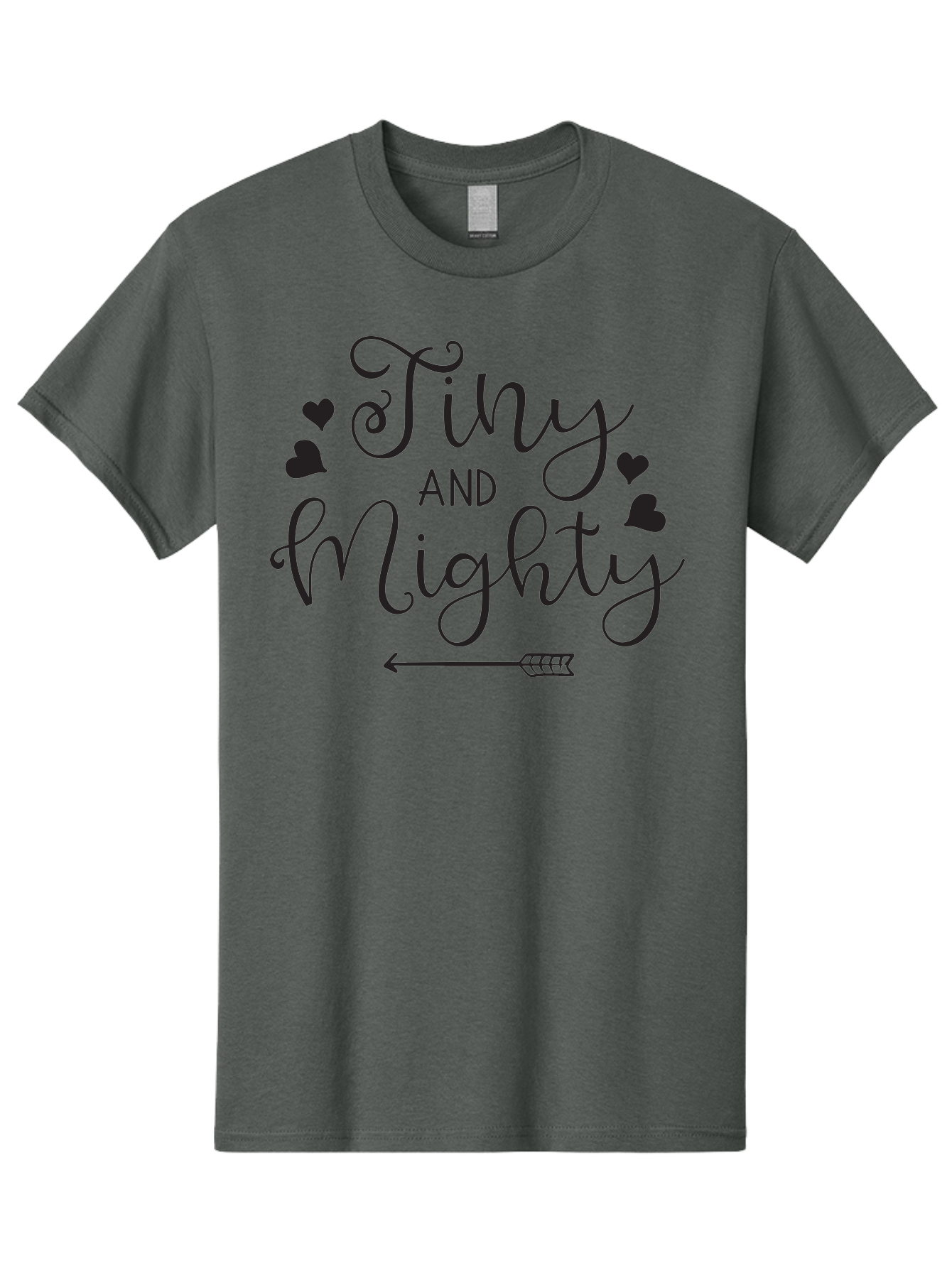 Tiny-And-Mighty Men'S Graphic Tee, 100% Cotton, Comfortable Casual Summer Wear, Machine Washable, Inspirational Quote, Motivational Phrase, Tiny And Mighty, Empowerment, Strong And Confident, Hearts And Arrow, Feminine Typography, Aad256