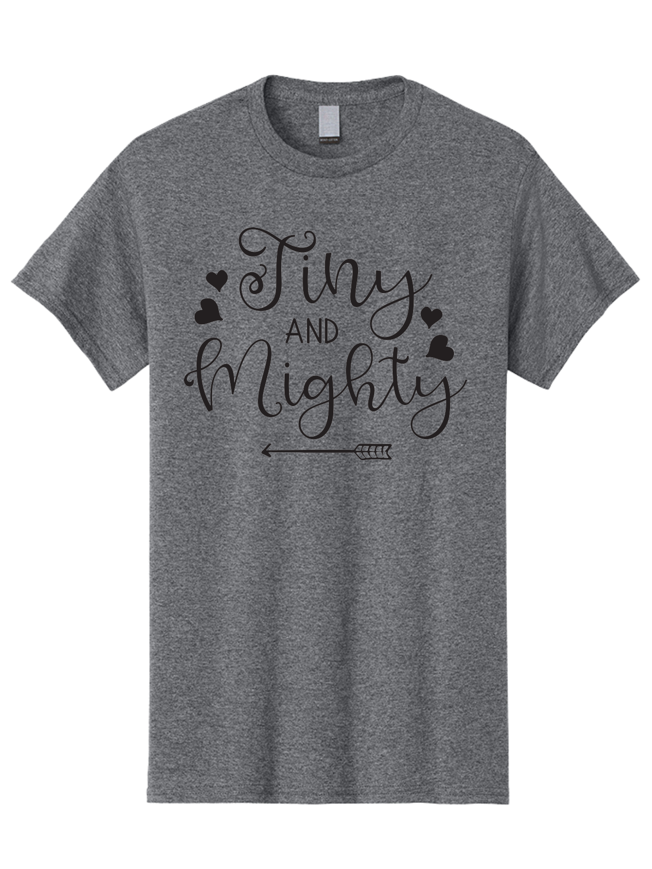 Tiny-And-Mighty Men'S Graphic Tee, 100% Cotton, Comfortable Casual Summer Wear, Machine Washable, Inspirational Quote, Motivational Phrase, Tiny And Mighty, Empowerment, Strong And Confident, Hearts And Arrow, Feminine Typography, Aad256