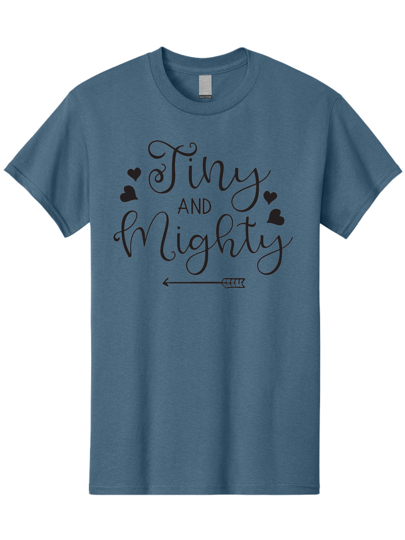 Tiny-And-Mighty Men'S Graphic Tee, 100% Cotton, Comfortable Casual Summer Wear, Machine Washable, Inspirational Quote, Motivational Phrase, Tiny And Mighty, Empowerment, Strong And Confident, Hearts And Arrow, Feminine Typography, Aad256