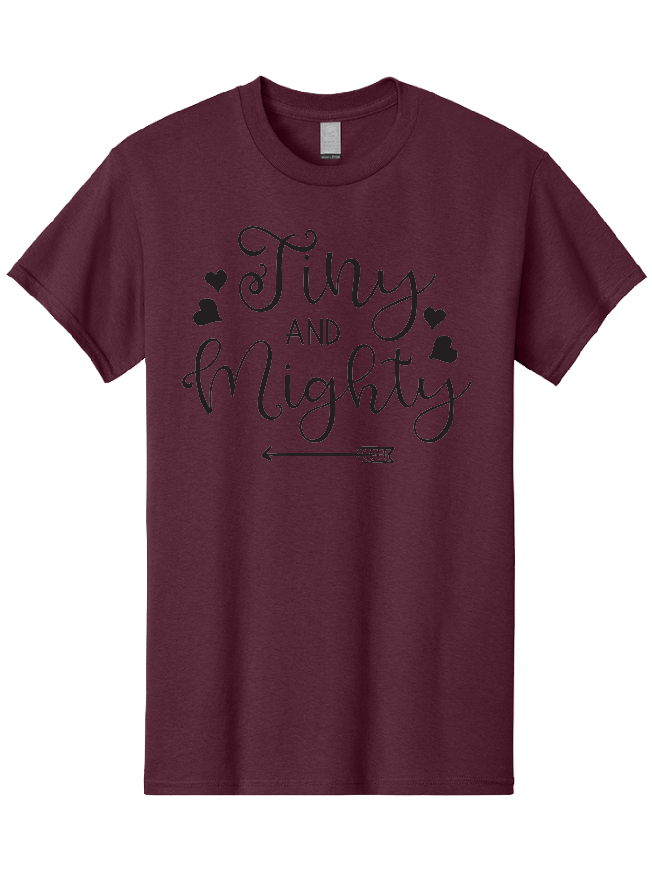Tiny-And-Mighty Men'S Graphic Tee, 100% Cotton, Comfortable Casual Summer Wear, Machine Washable, Inspirational Quote, Motivational Phrase, Tiny And Mighty, Empowerment, Strong And Confident, Hearts And Arrow, Feminine Typography, Aad256