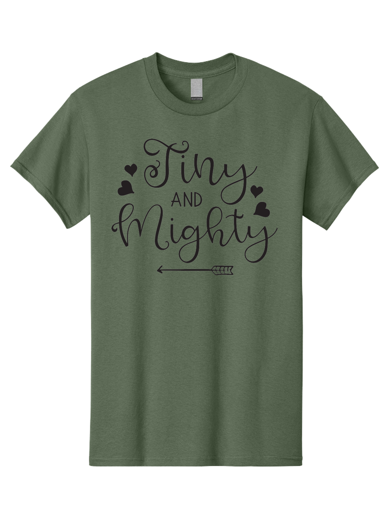 Tiny-And-Mighty Men'S Graphic Tee, 100% Cotton, Comfortable Casual Summer Wear, Machine Washable, Inspirational Quote, Motivational Phrase, Tiny And Mighty, Empowerment, Strong And Confident, Hearts And Arrow, Feminine Typography, Aad256