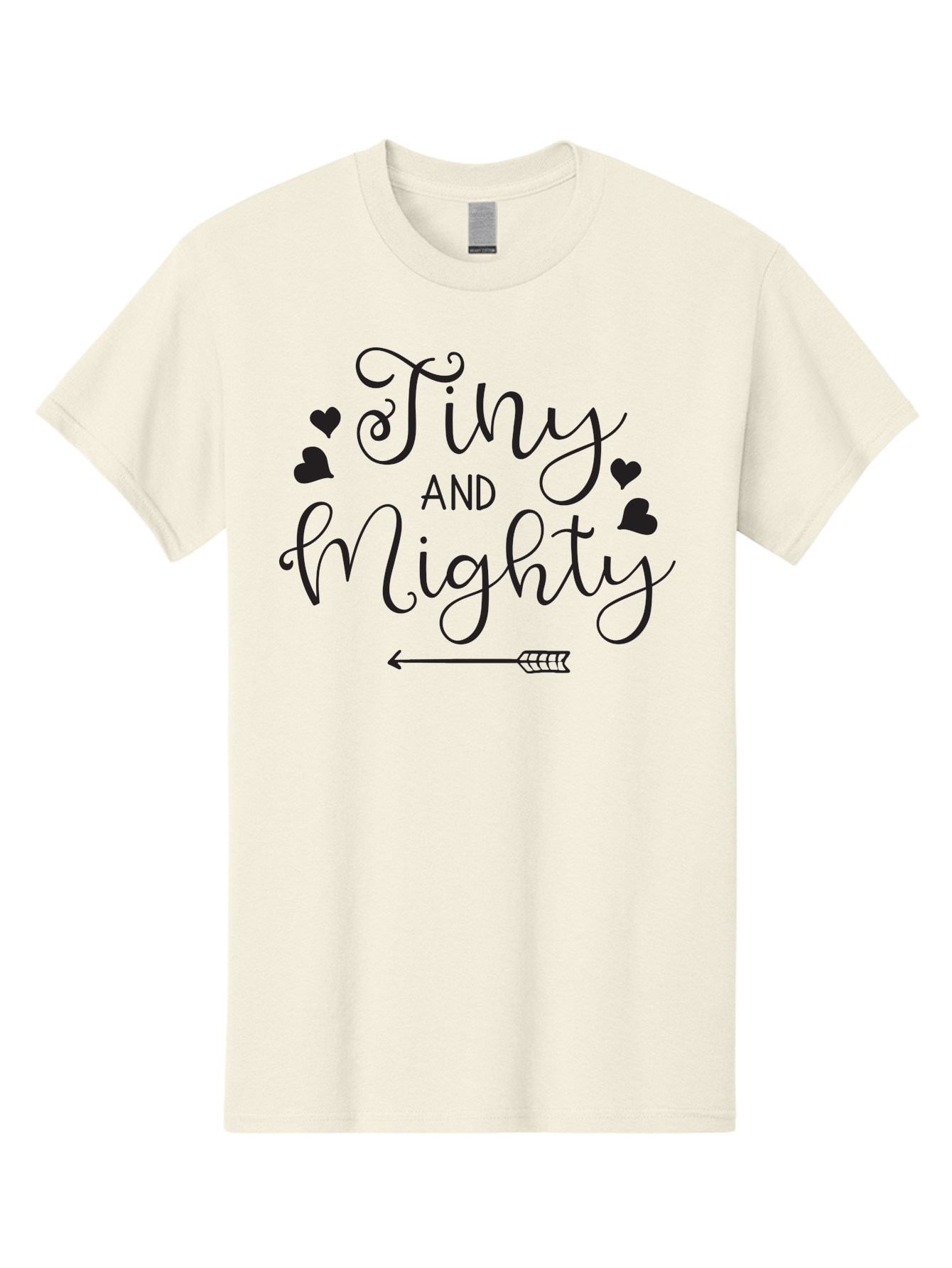 Tiny-And-Mighty Men'S Graphic Tee, 100% Cotton, Comfortable Casual Summer Wear, Machine Washable, Inspirational Quote, Motivational Phrase, Tiny And Mighty, Empowerment, Strong And Confident, Hearts And Arrow, Feminine Typography, Aad256