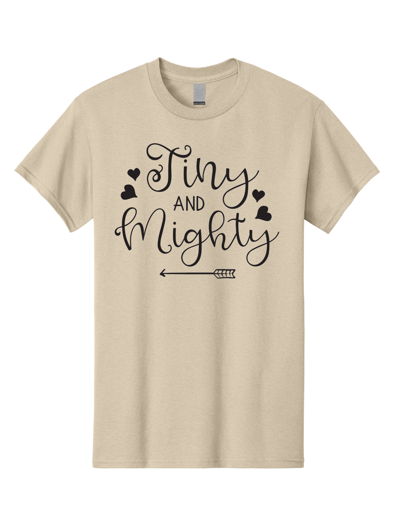 Tiny-And-Mighty Men'S Graphic Tee, 100% Cotton, Comfortable Casual Summer Wear, Machine Washable, Inspirational Quote, Motivational Phrase, Tiny And Mighty, Empowerment, Strong And Confident, Hearts And Arrow, Feminine Typography, Aad256