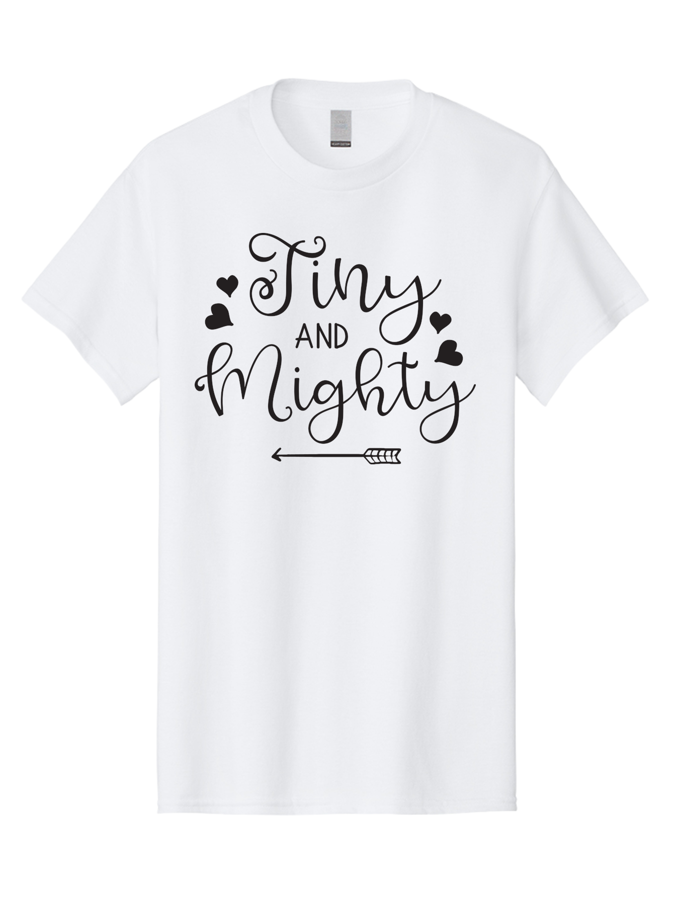 Tiny-And-Mighty Men'S Graphic Tee, 100% Cotton, Comfortable Casual Summer Wear, Machine Washable, Inspirational Quote, Motivational Phrase, Tiny And Mighty, Empowerment, Strong And Confident, Hearts And Arrow, Feminine Typography, Aad256