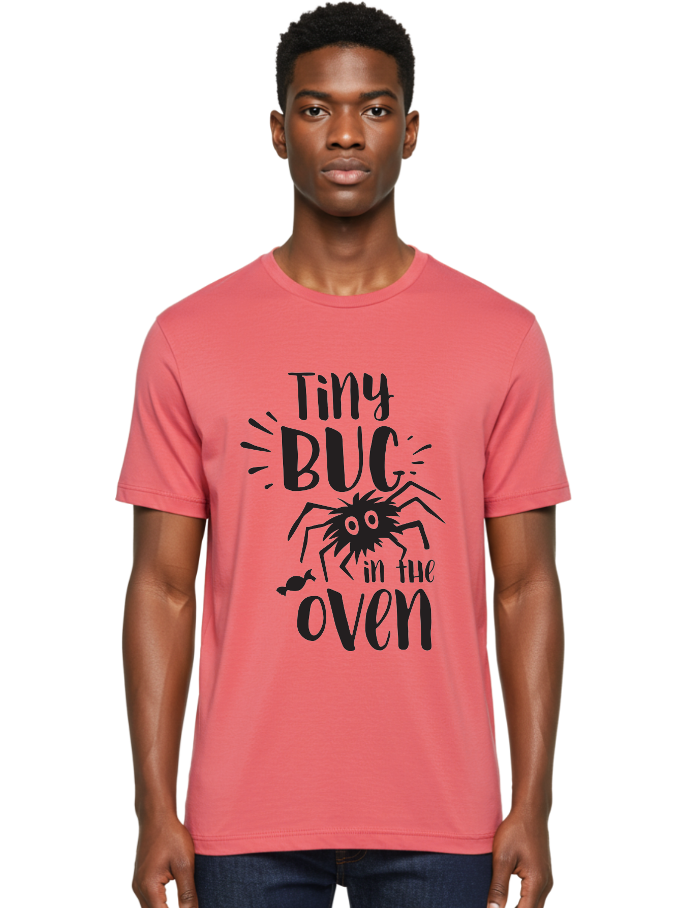 Tiny-Bug-In-The-Oven Men'S Graphic Tee, 100% Cotton, Comfortable Casual Summer Wear, Machine Washable, Funny Black Spider, Tiny Bug In The Oven Phrase, Quirky Kitchen Humor, Baked Goods, Playful, Cute, Cartoon-Style, Baking, Oven, Cooking Aad257