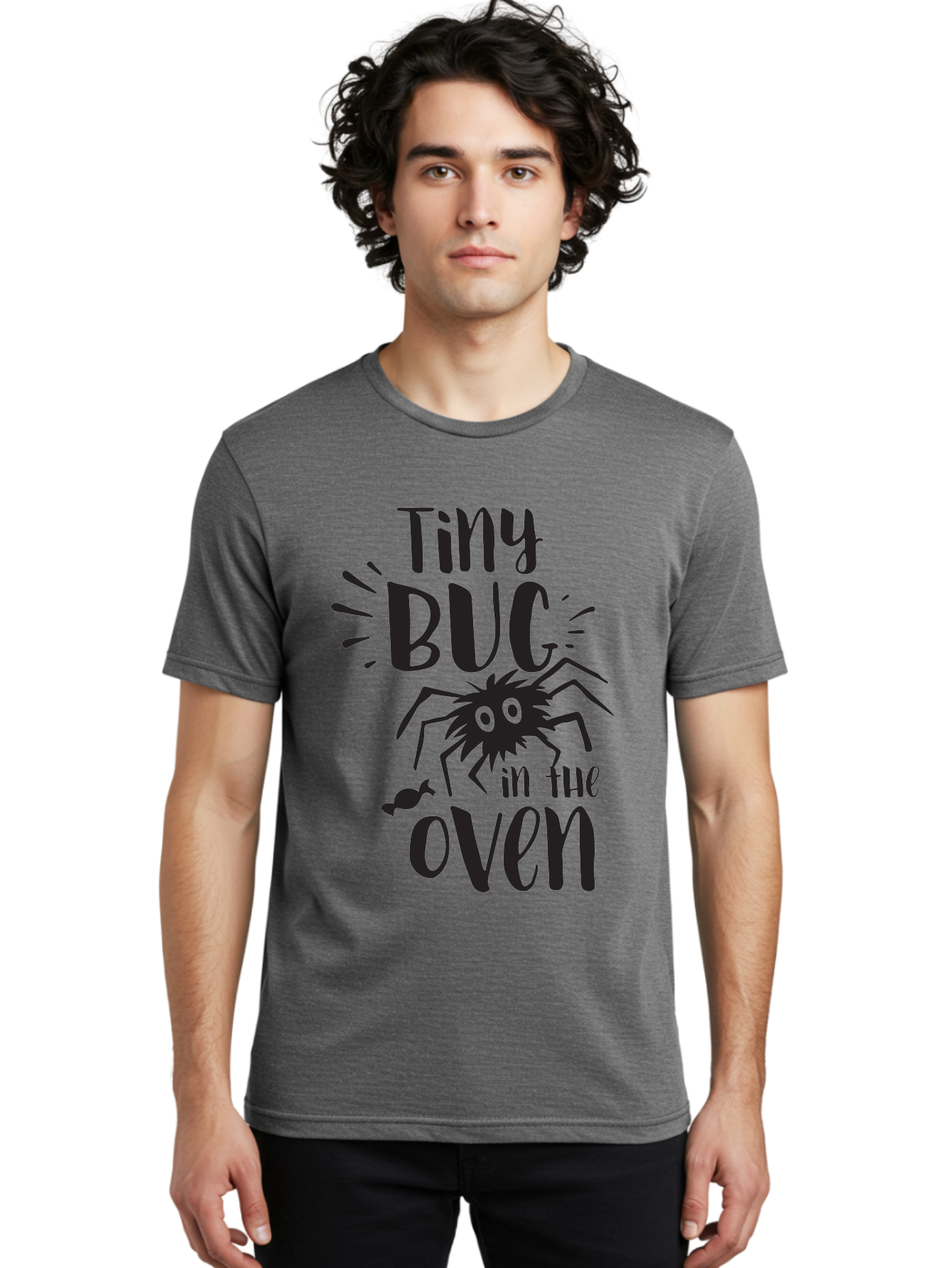 Tiny-Bug-In-The-Oven Men'S Graphic Tee, 100% Cotton, Comfortable Casual Summer Wear, Machine Washable, Funny Black Spider, Tiny Bug In The Oven Phrase, Quirky Kitchen Humor, Baked Goods, Playful, Cute, Cartoon-Style, Baking, Oven, Cooking Aad257