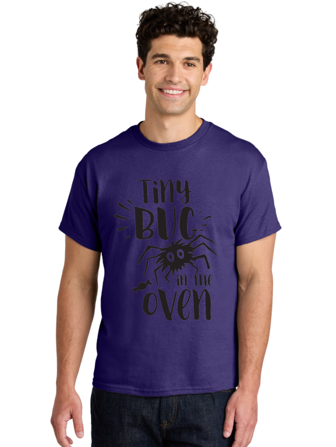 Tiny-Bug-In-The-Oven Men'S Graphic Tee, 100% Cotton, Comfortable Casual Summer Wear, Machine Washable, Funny Black Spider, Tiny Bug In The Oven Phrase, Quirky Kitchen Humor, Baked Goods, Playful, Cute, Cartoon-Style, Baking, Oven, Cooking Aad257