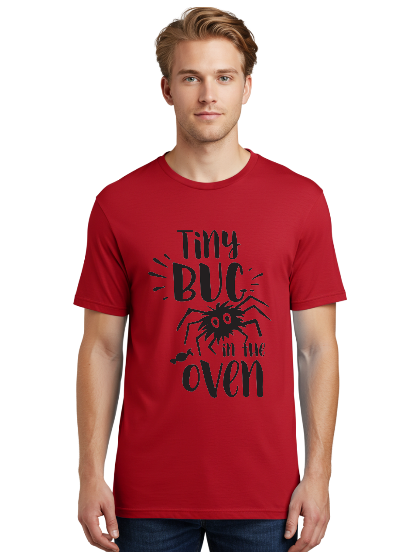 Tiny-Bug-In-The-Oven Men'S Graphic Tee, 100% Cotton, Comfortable Casual Summer Wear, Machine Washable, Funny Black Spider, Tiny Bug In The Oven Phrase, Quirky Kitchen Humor, Baked Goods, Playful, Cute, Cartoon-Style, Baking, Oven, Cooking Aad257