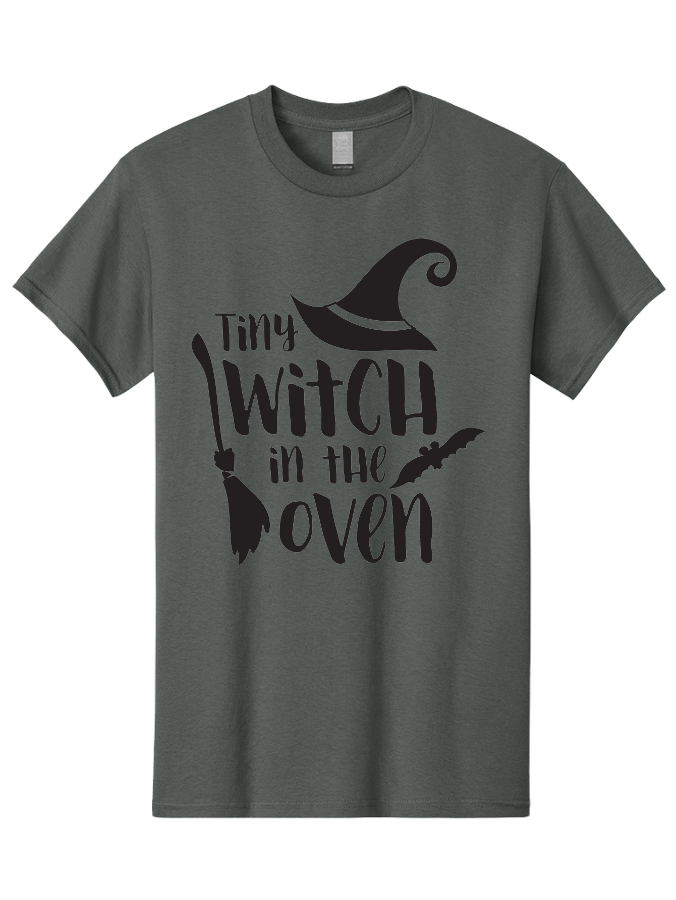 Tiny-Witch-In-The-Oven Men'S Graphic Tee, 100% Cotton, Comfortable Casual Summer Wear, Machine Washable, Halloween Quote, Funny Pregnancy Announcement, Tiny Witch, Broomstick, Witch Hat, Bats, Pregnancy Reveal, Halloween Pregnancy, Aad258