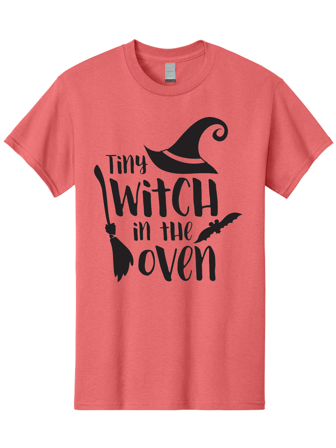 Tiny-Witch-In-The-Oven Men'S Graphic Tee, 100% Cotton, Comfortable Casual Summer Wear, Machine Washable, Halloween Quote, Funny Pregnancy Announcement, Tiny Witch, Broomstick, Witch Hat, Bats, Pregnancy Reveal, Halloween Pregnancy, Aad258