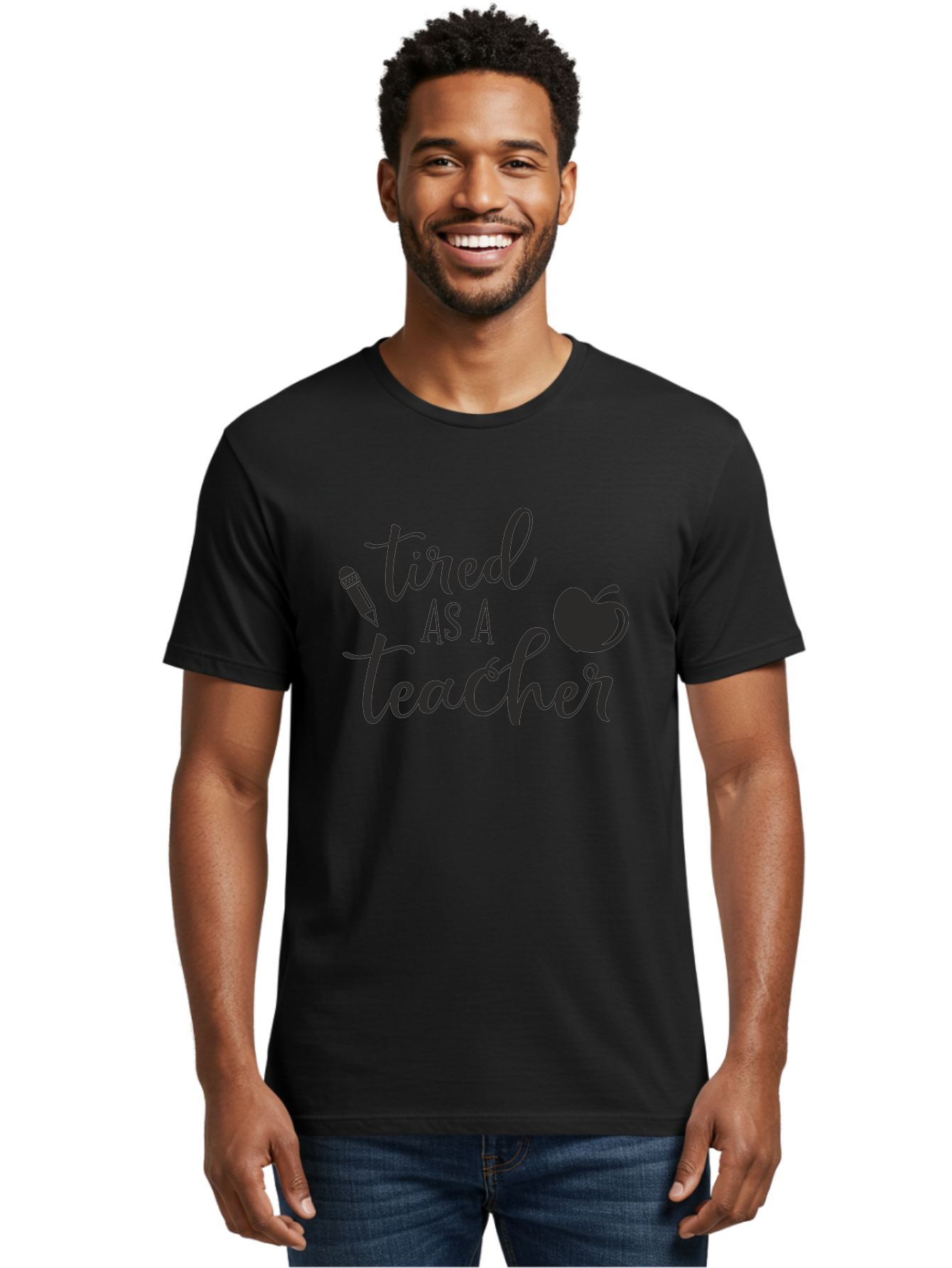 Tired-As-A-Teacher Men'S Graphic Tee, 100% Cotton, Comfortable Casual Summer Wear, Machine Washable, Tired As A Teacher, Teacher Quote, Funny Teacher Quote, Teacher Humor, Teacher Quotes, Apple, Pencil, Teacher Life Aad259