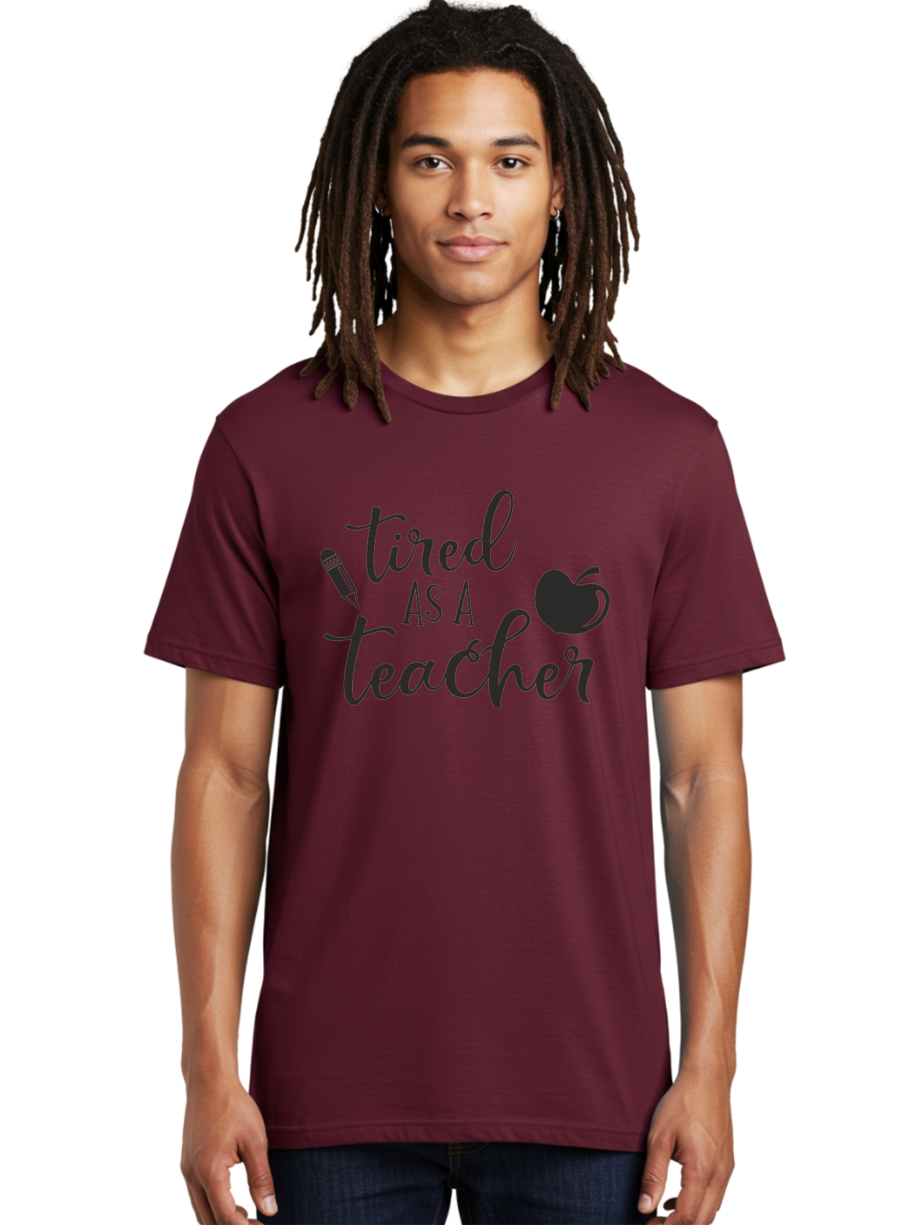 Tired-As-A-Teacher Men'S Graphic Tee, 100% Cotton, Comfortable Casual Summer Wear, Machine Washable, Tired As A Teacher, Teacher Quote, Funny Teacher Quote, Teacher Humor, Teacher Quotes, Apple, Pencil, Teacher Life Aad259