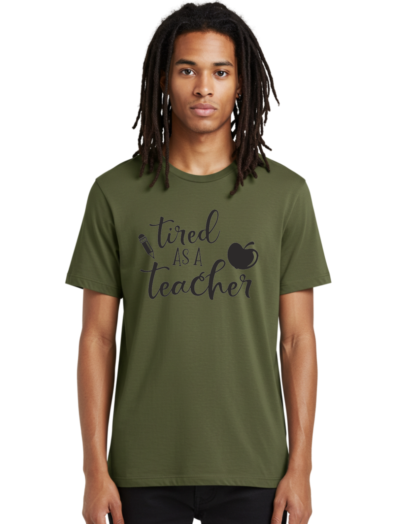 Tired-As-A-Teacher Men'S Graphic Tee, 100% Cotton, Comfortable Casual Summer Wear, Machine Washable, Tired As A Teacher, Teacher Quote, Funny Teacher Quote, Teacher Humor, Teacher Quotes, Apple, Pencil, Teacher Life Aad259