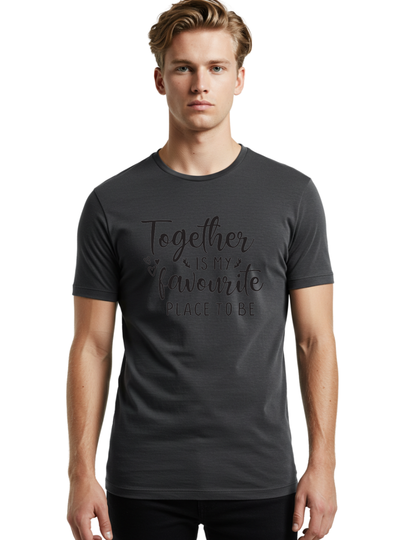 Together-Is-My-Favourite-Place-To-Be Men'S Graphic Tee, 100% Cotton, Comfortable Casual Summer Wear, Machine Washable, Together Forever, Love Quotes, Couple Goals, Romantic Quotes, Heartwarming Phrases, Togetherness, Relationship Quotes, Aad265