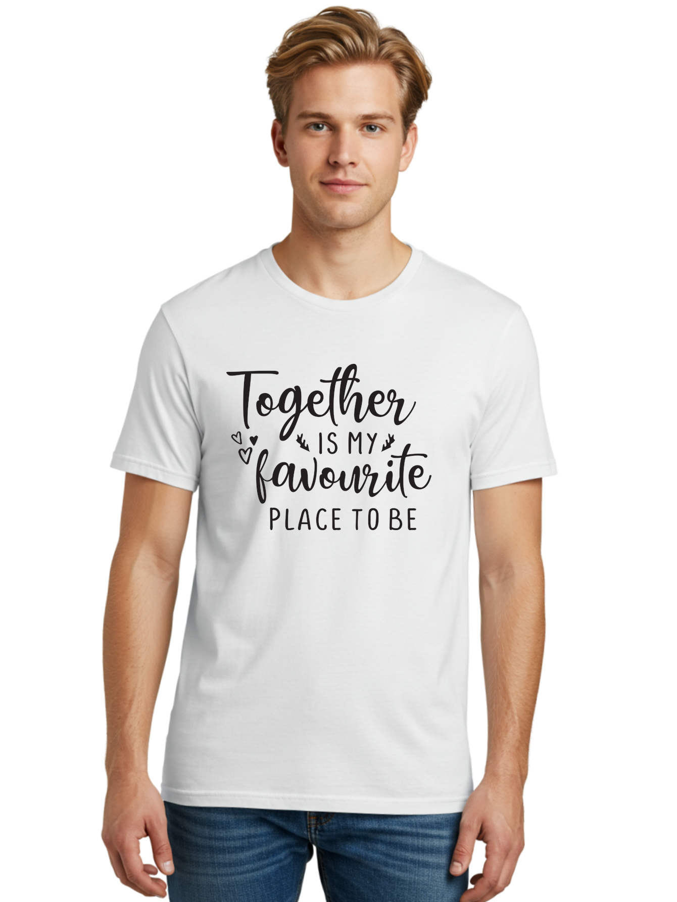 Together-Is-My-Favourite-Place-To-Be Men'S Graphic Tee, 100% Cotton, Comfortable Casual Summer Wear, Machine Washable, Together Forever, Love Quotes, Couple Goals, Romantic Quotes, Heartwarming Phrases, Togetherness, Relationship Quotes, Aad265
