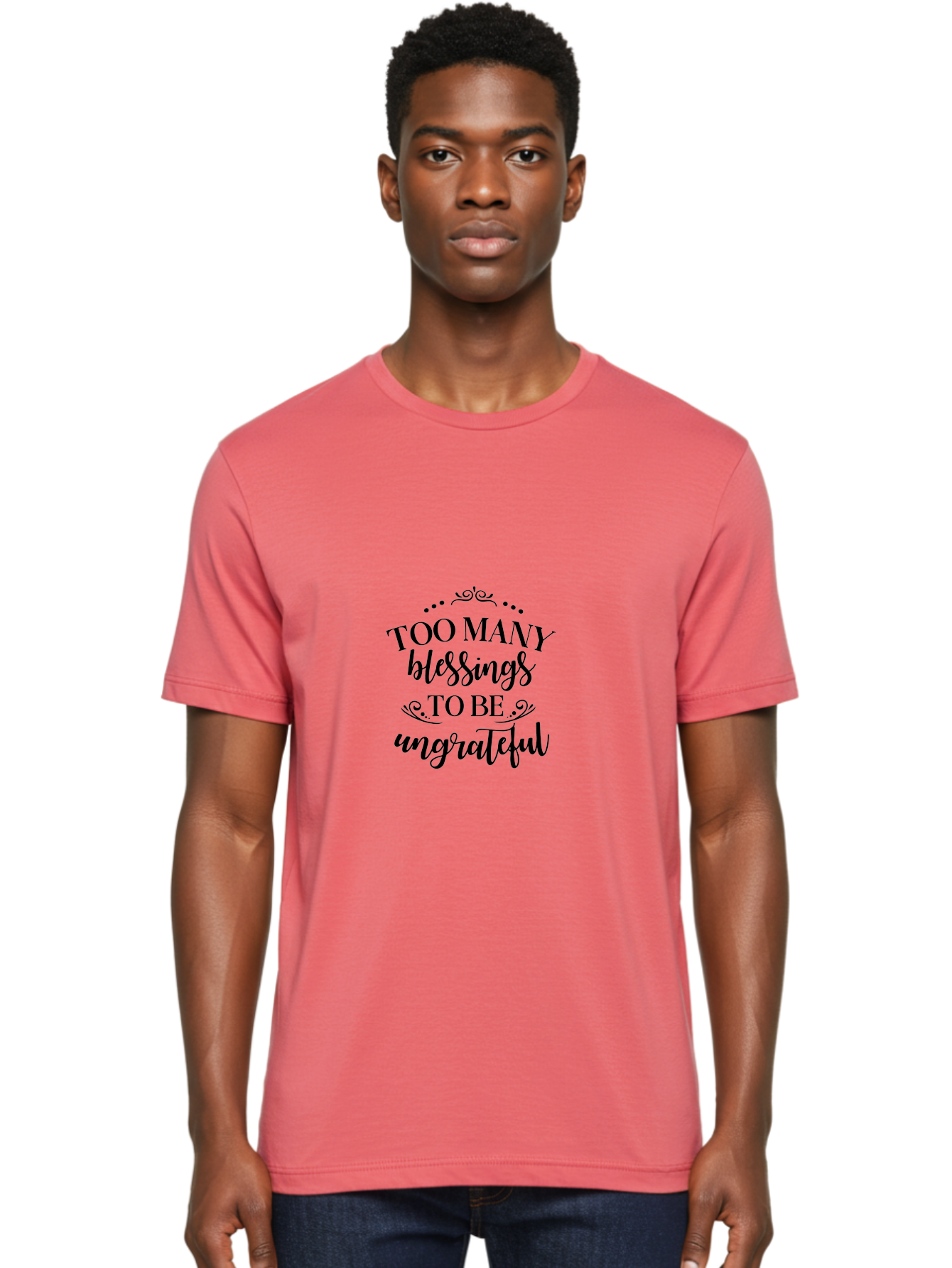 Too-Many-Blessings Men'S Graphic Tee, 100% Cotton, Comfortable Casual Summer Wear, Machine Washable, Inspirational Quote, Gratitude, Positivity, Blessings, Motivational Phrase, Too Many Blessings To Be Ungrateful, Black Text On Green Aad266