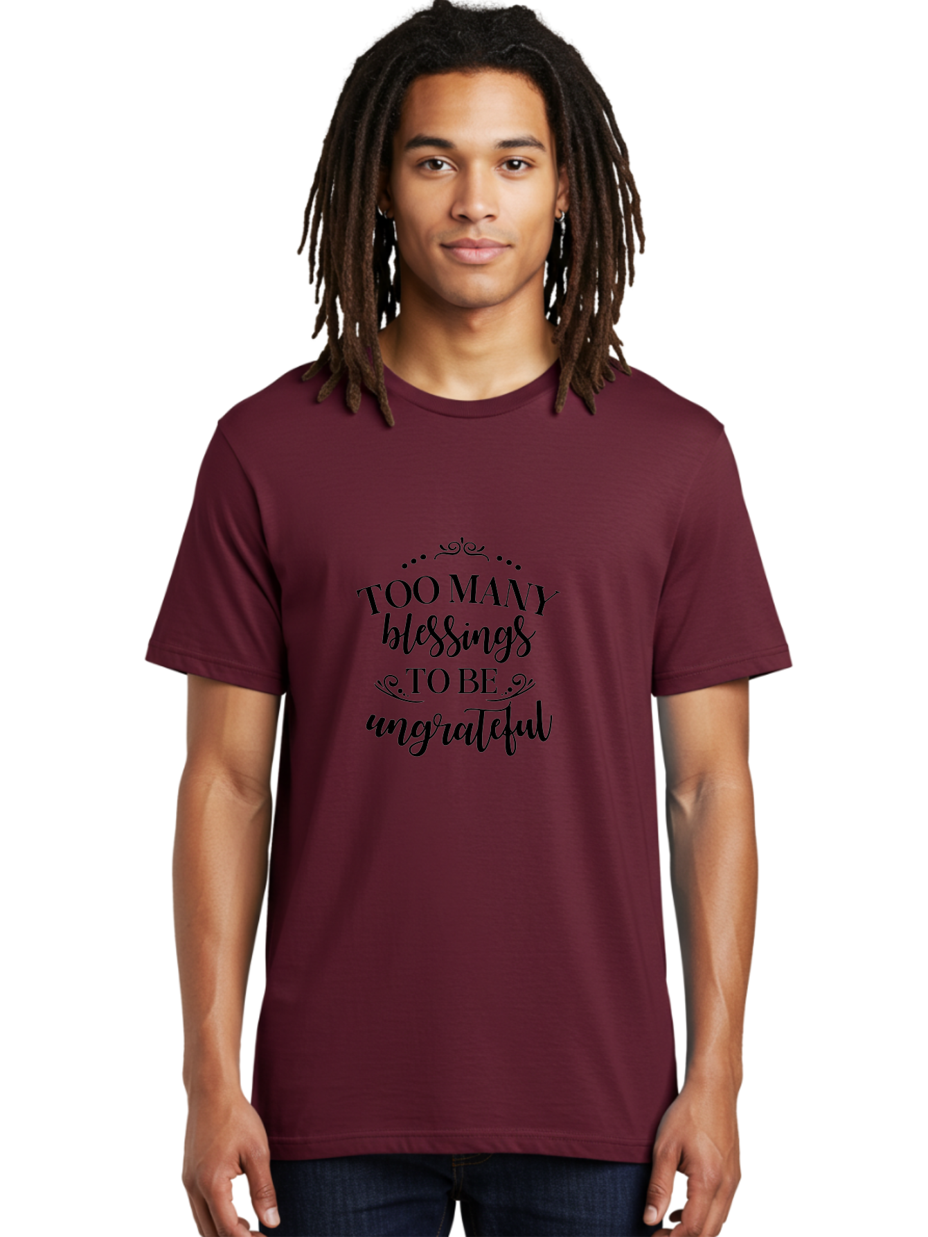 Too-Many-Blessings Men'S Graphic Tee, 100% Cotton, Comfortable Casual Summer Wear, Machine Washable, Inspirational Quote, Gratitude, Positivity, Blessings, Motivational Phrase, Too Many Blessings To Be Ungrateful, Black Text On Green Aad266
