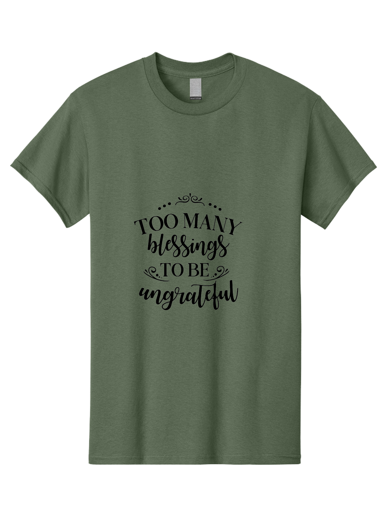 Too-Many-Blessings Men'S Graphic Tee, 100% Cotton, Comfortable Casual Summer Wear, Machine Washable, Inspirational Quote, Gratitude, Positivity, Blessings, Motivational Phrase, Too Many Blessings To Be Ungrateful, Black Text On Green Aad266