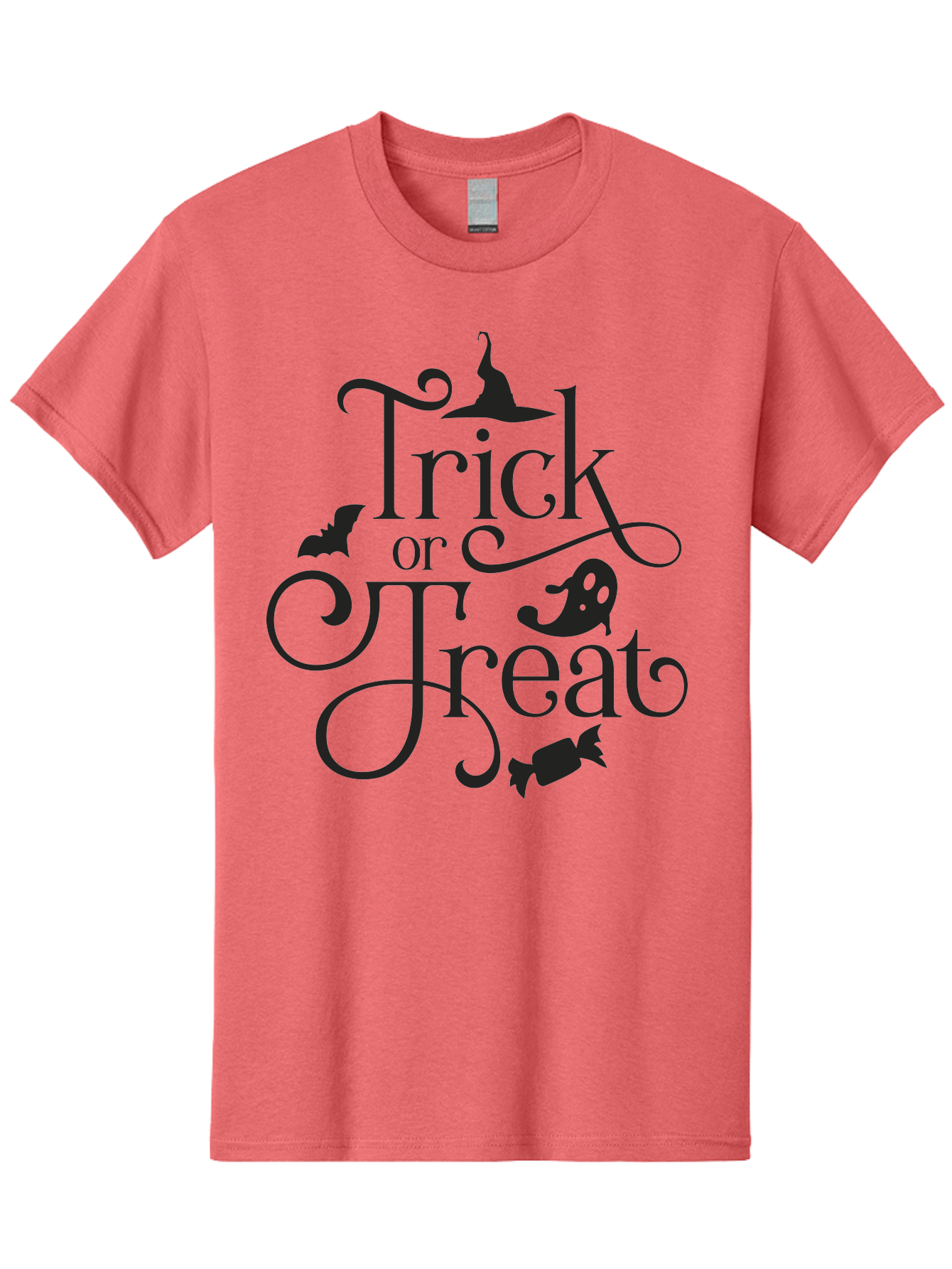 Trick-Or-Treat Men'S Graphic Tee, 100% Cotton, Comfortable Casual Summer Wear, Machine Washable, Halloween Greeting, Trick Or Treat, Black Silhouettes, Witch Hat, Flying Bat, Candy, Spooky Decorations, Halloween Theme, Festive Decor Aad270