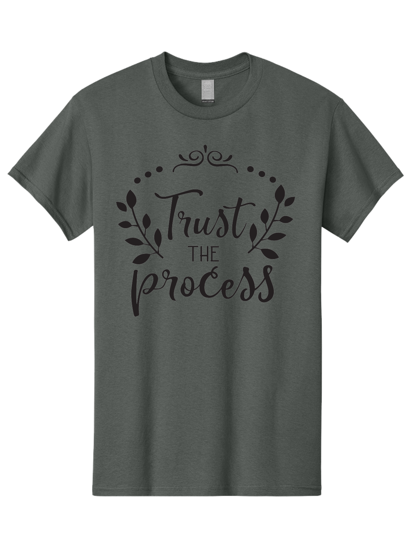 Trust-The-Process Men'S Graphic Tee, 100% Cotton, Comfortable Casual Summer Wear, Machine Washable, Trust The Process, Motivational Quote, Leafy Wreath, Inspirational Words, Positive Affirmation, Decorative Typography, Empowerment Message, Aad272