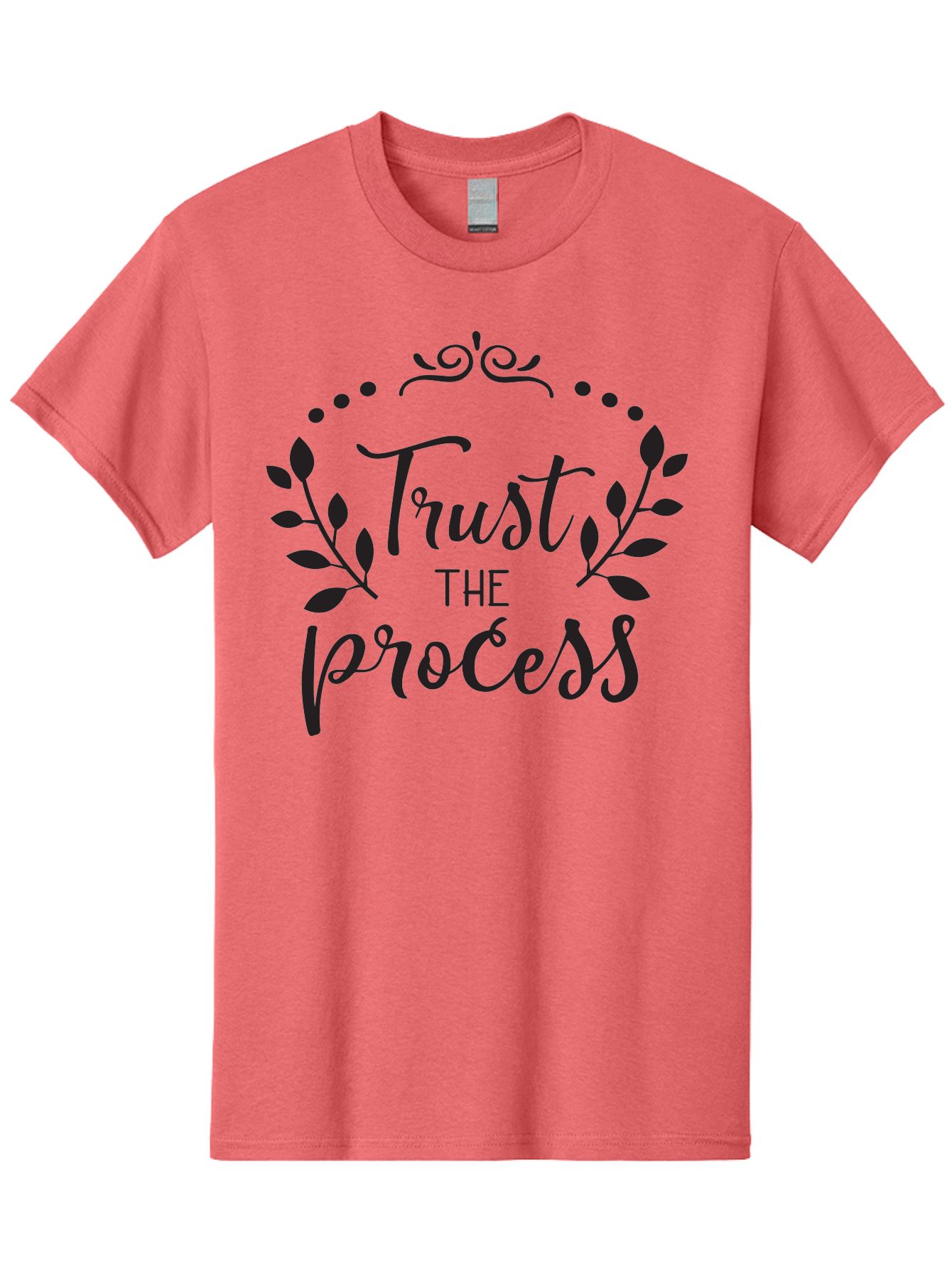 Trust-The-Process Men'S Graphic Tee, 100% Cotton, Comfortable Casual Summer Wear, Machine Washable, Trust The Process, Motivational Quote, Leafy Wreath, Inspirational Words, Positive Affirmation, Decorative Typography, Empowerment Message, Aad272