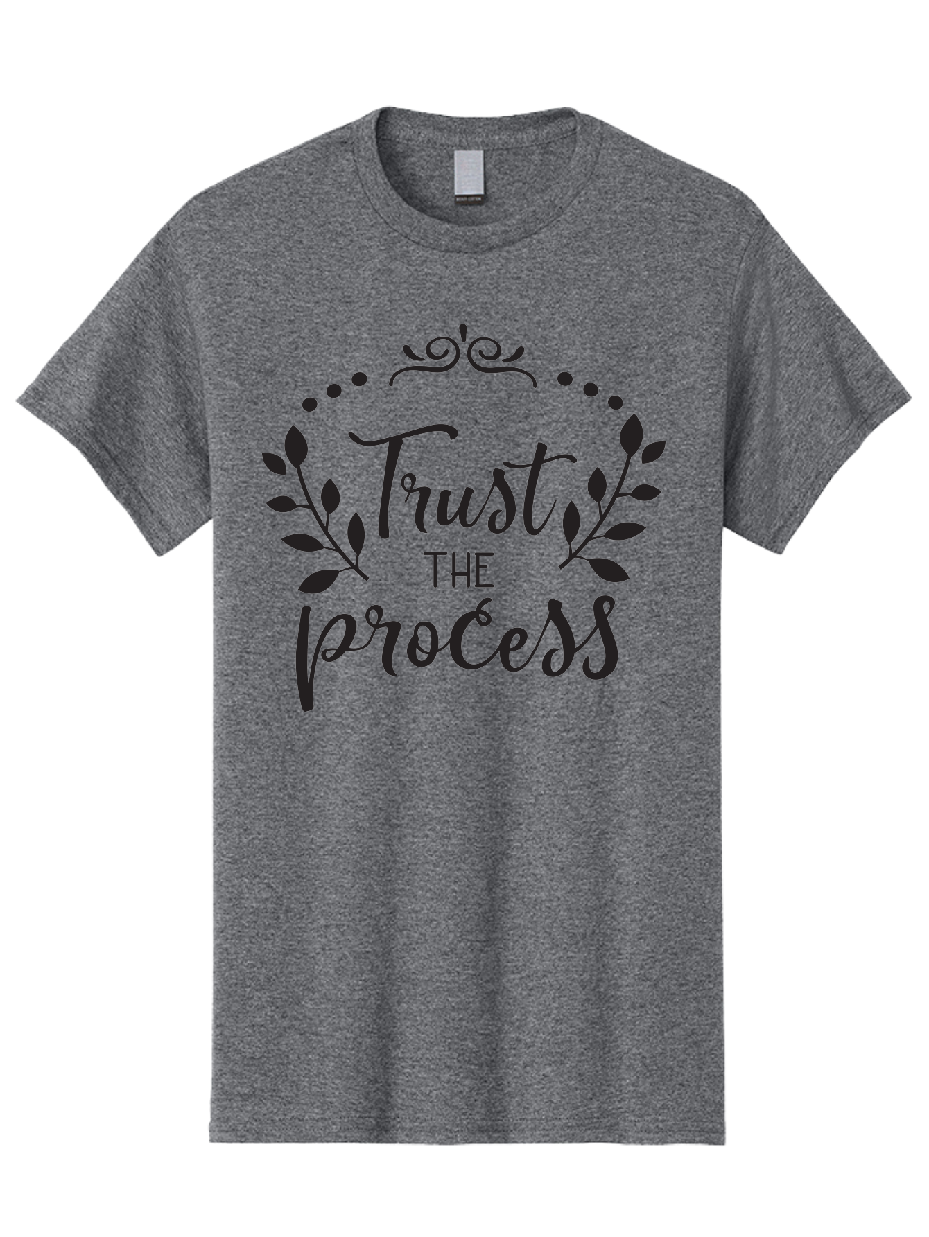 Trust-The-Process Men'S Graphic Tee, 100% Cotton, Comfortable Casual Summer Wear, Machine Washable, Trust The Process, Motivational Quote, Leafy Wreath, Inspirational Words, Positive Affirmation, Decorative Typography, Empowerment Message, Aad272